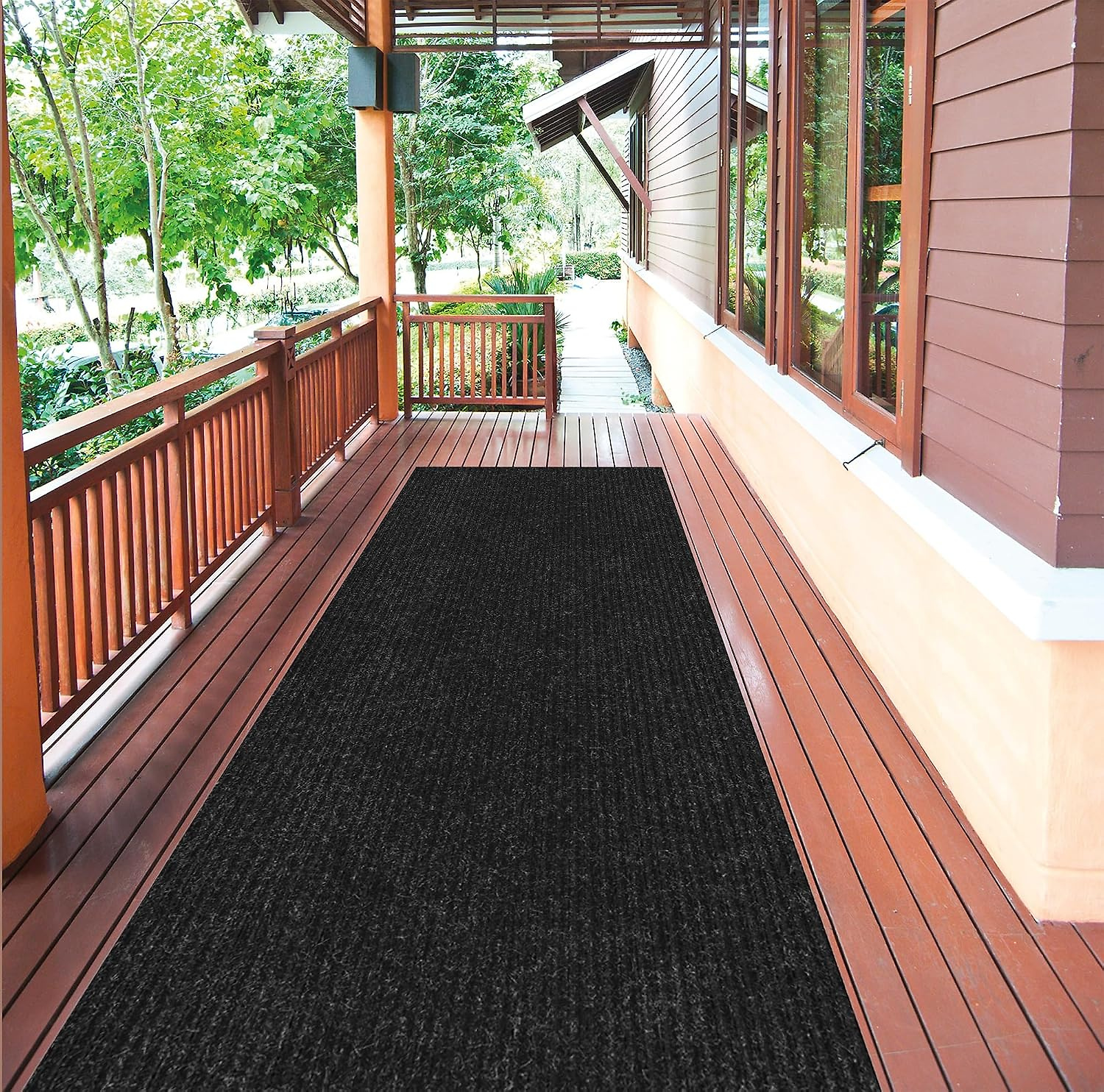 Ottomanson 2'7 x 25' Hallway Runner with Scraper Pile - Extra Durable Non-Slip Rug Mat for Indoor & Outdoor Use - Ideal for Kitchen. Entryway & Garage - High-Traffic Carpet. Black