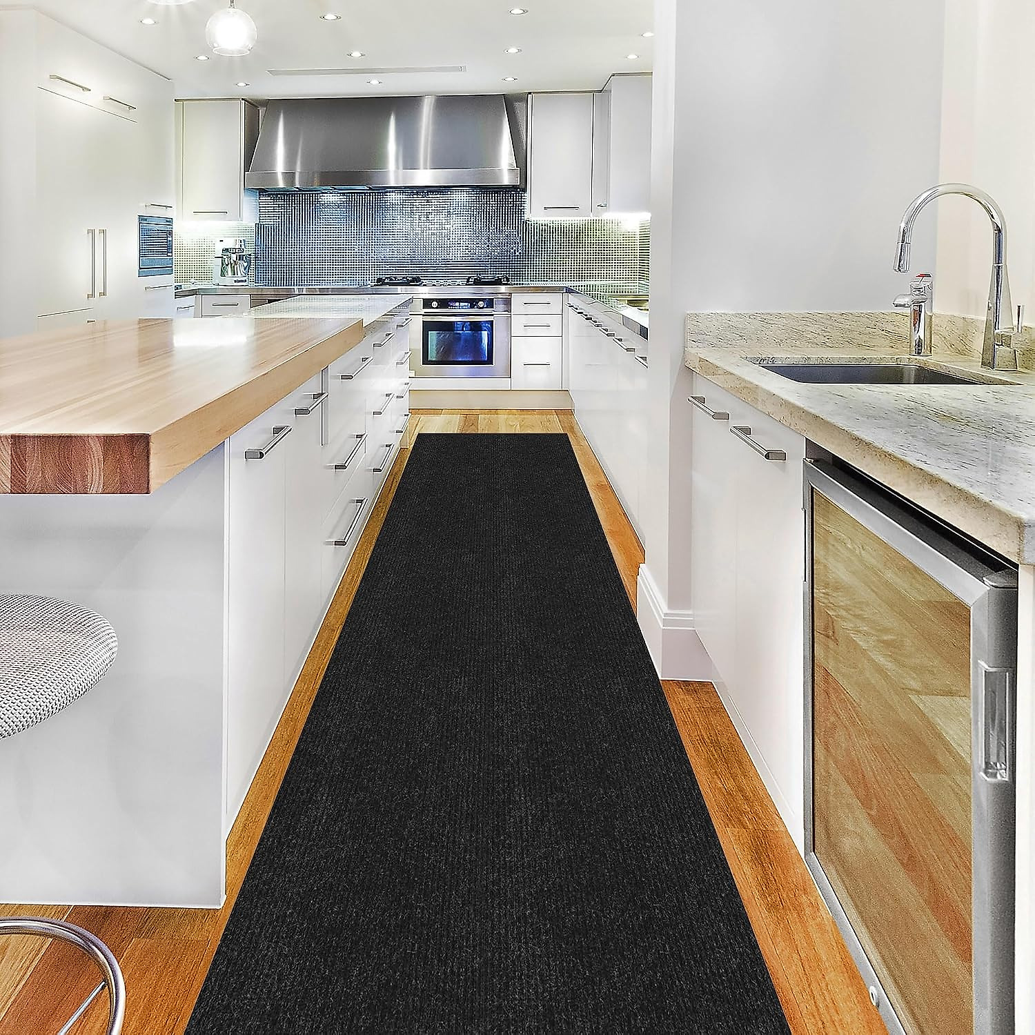 Ottomanson 2'7 x 25' Hallway Runner with Scraper Pile - Extra Durable Non-Slip Rug Mat for Indoor & Outdoor Use - Ideal for Kitchen. Entryway & Garage - High-Traffic Carpet. Black