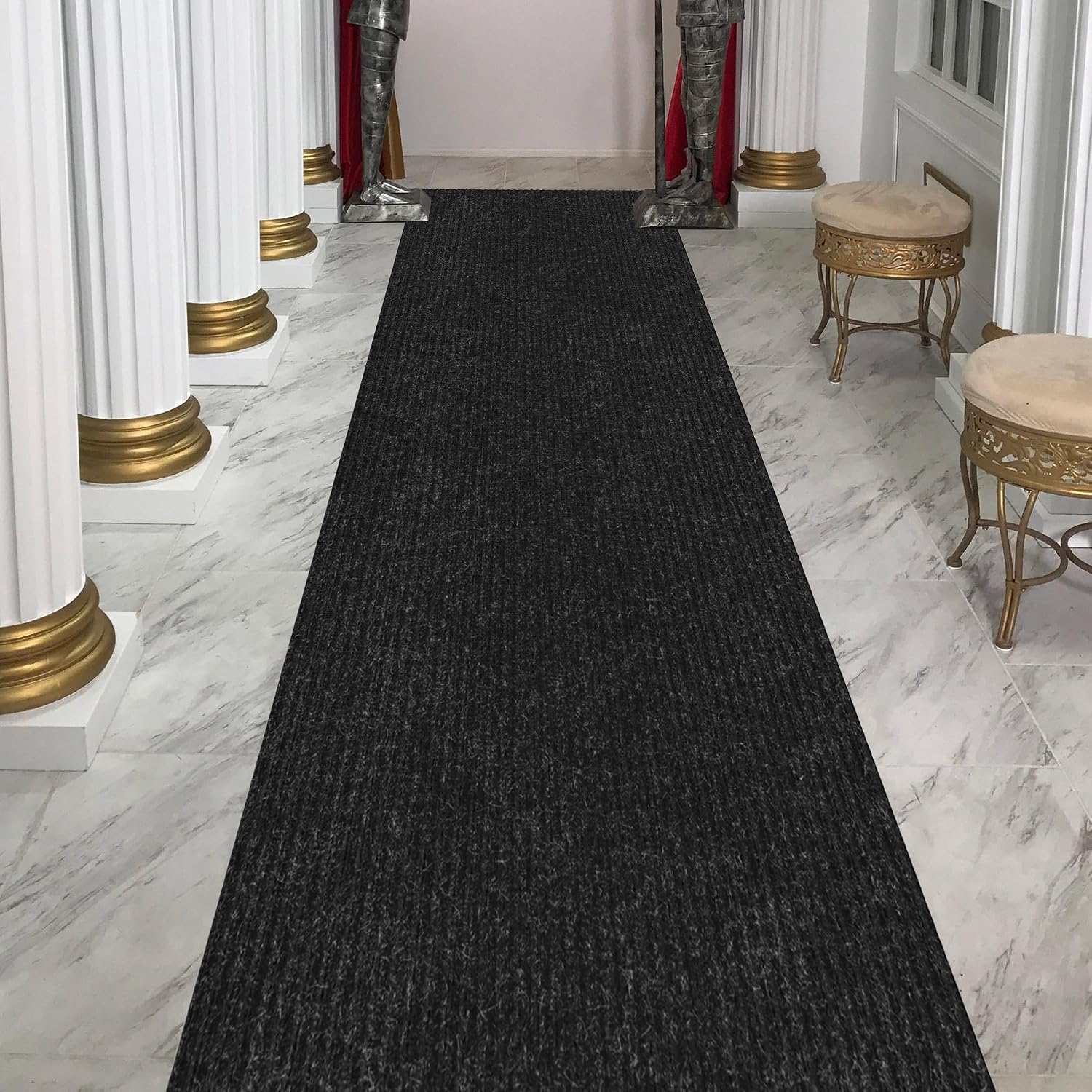 Ottomanson 2'7 x 25' Hallway Runner with Scraper Pile - Extra Durable Non-Slip Rug Mat for Indoor & Outdoor Use - Ideal for Kitchen. Entryway & Garage - High-Traffic Carpet. Black