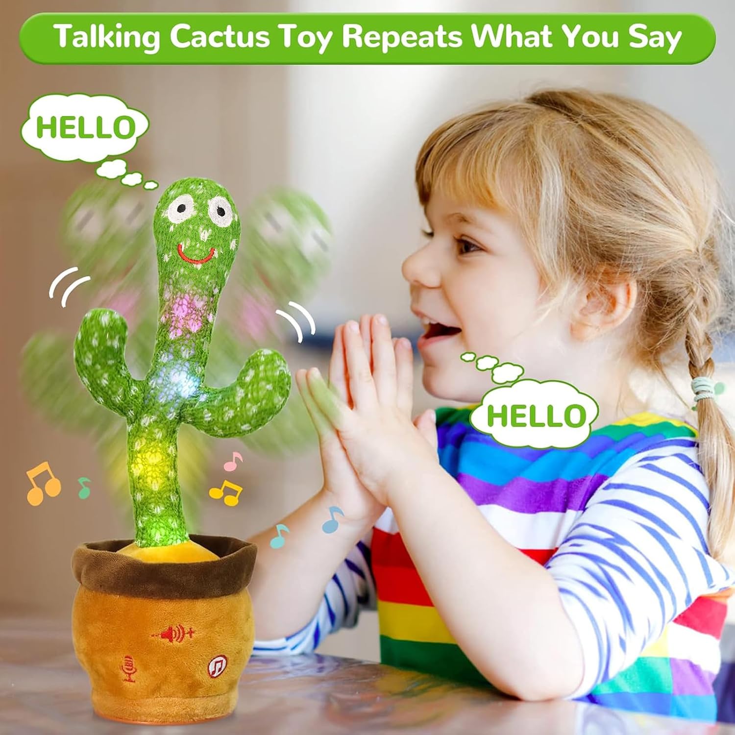 Emoin Talking Cactus Toy. Dancing Cactus Baby Toy | Mimicking Recording Repeating What You Say. Educational Interactive Baby Boys Girls Toys. Volume Adjustment