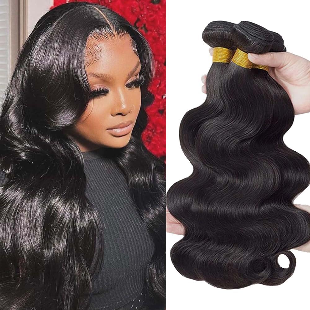 AGINBUY Human Hair Bundles Body Wave 20 22 24Inch 12A Brazilian Weave 3 Bundles for Women Natural Black Quick Weave Human Hair Extensions Double Weft