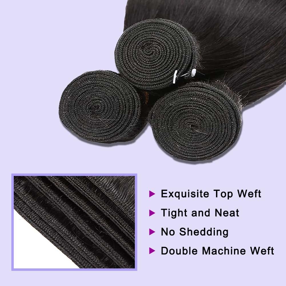 AGINBUY Human Hair Bundles Body Wave 20 22 24Inch 12A Brazilian Weave 3 Bundles for Women Natural Black Quick Weave Human Hair Extensions Double Weft