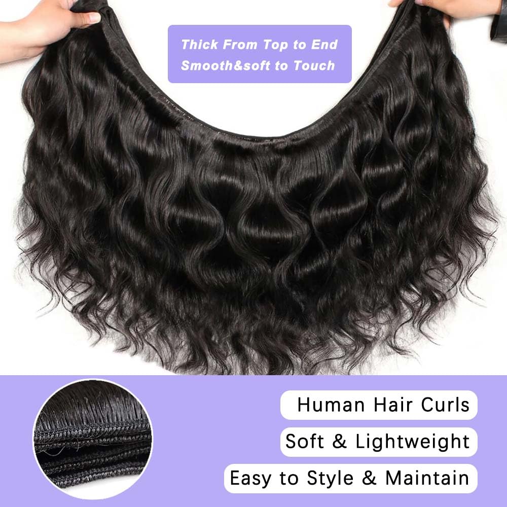 AGINBUY Human Hair Bundles Body Wave 20 22 24Inch 12A Brazilian Weave 3 Bundles for Women Natural Black Quick Weave Human Hair Extensions Double Weft