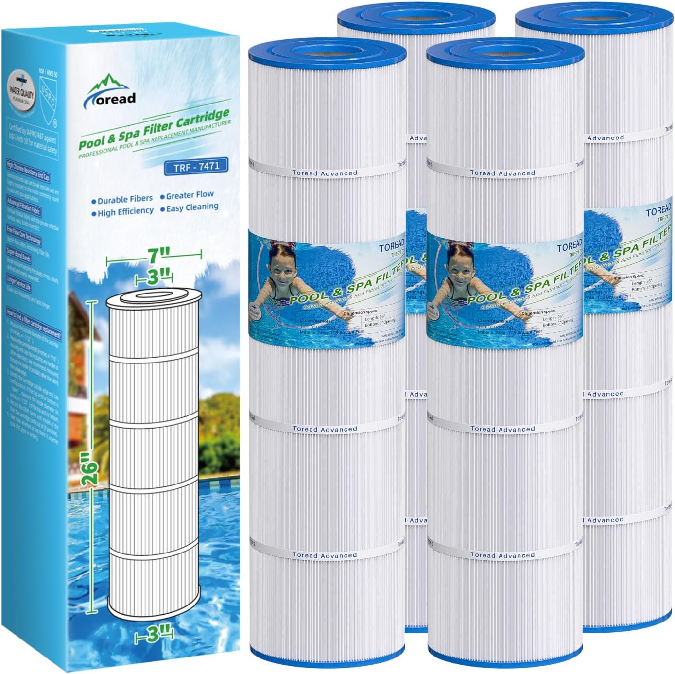 CCP420 Pool Filter Cartridge Replace Pentair Clean and Clear Plus 420.4Pack | Compatible with PCC105-PAK4. Ultral-A6. Unicel C-7471. R173576. Filbur FC-1977. 817-0106. 178584. 570-0425. L x OD