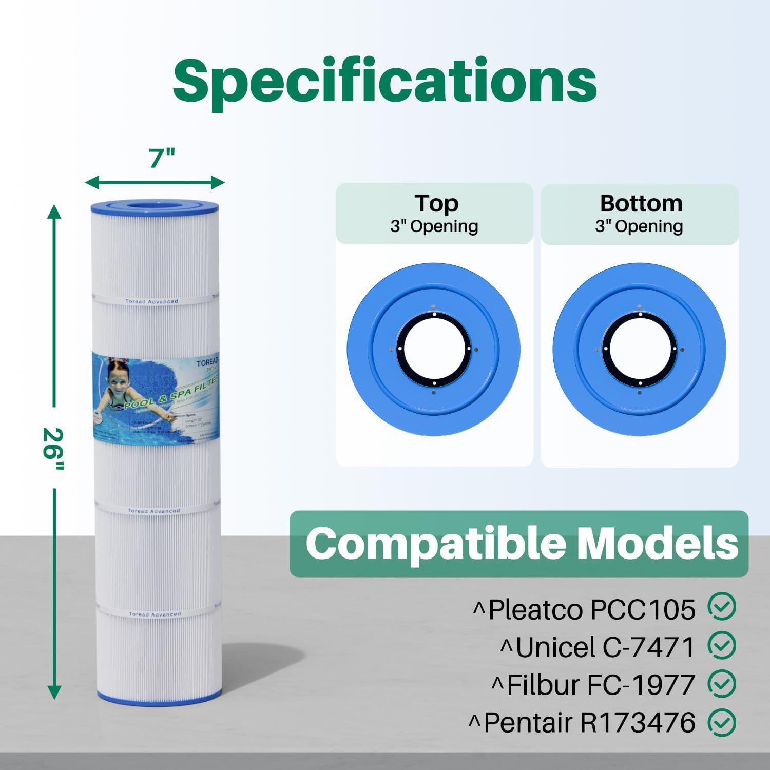 CCP420 Pool Filter Cartridge Replace Pentair Clean and Clear Plus 420.4Pack | Compatible with PCC105-PAK4. Ultral-A6. Unicel C-7471. R173576. Filbur FC-1977. 817-0106. 178584. 570-0425. L x OD