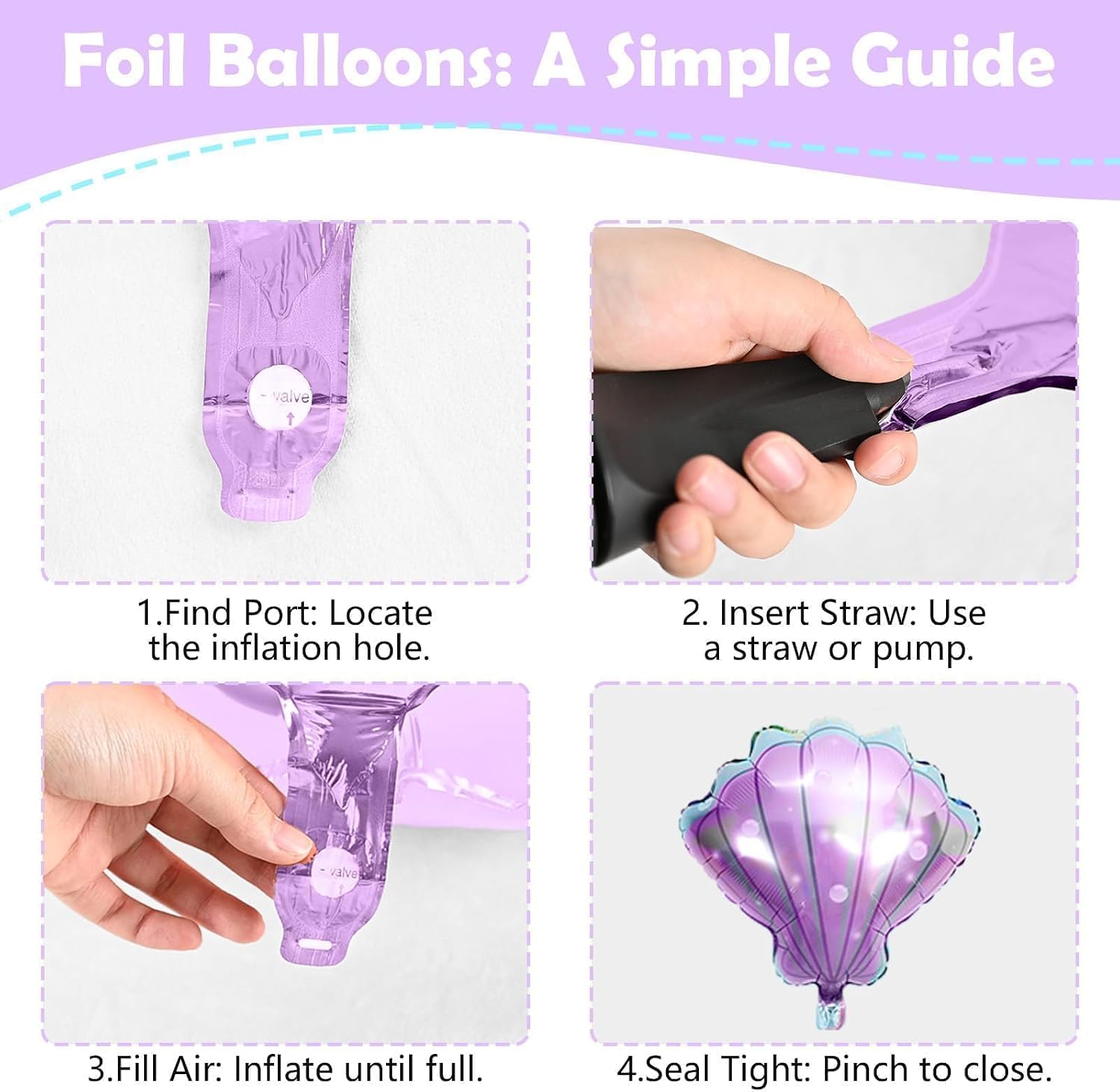 Mermaid Balloons.Sea Theme Birthday Baby Shower Decorations for Girls | Seashell Balloon Macaron Pink Purple Green Metallic Latex Set for Girl Birthday Sea Theme Baby Shower Backdrop Decorations