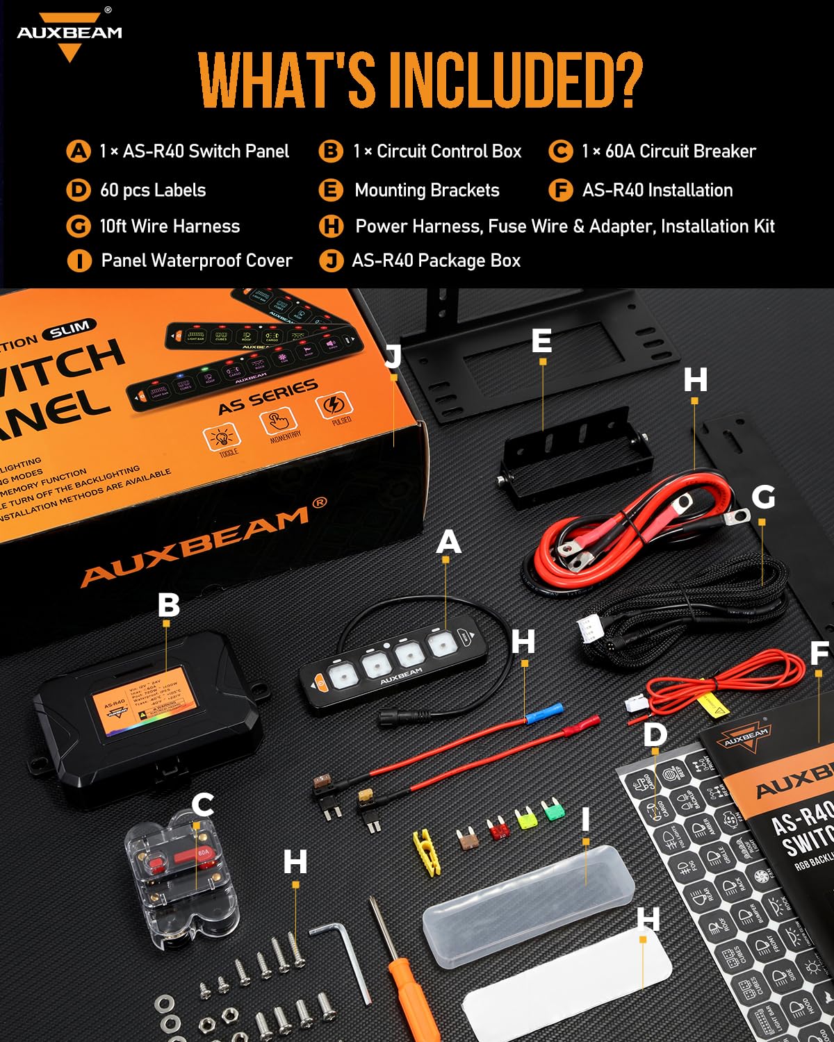 Auxbeam 4 Gang Slim Switch Panel RGB AS-R40 Auto-Dimmable Control Panel | Toggle Momentary Pulsed Switch Pod.On/Off Backlight.Multifunction Switch for Truck Offroad Boat.Waterproof. 3 Years Warranty