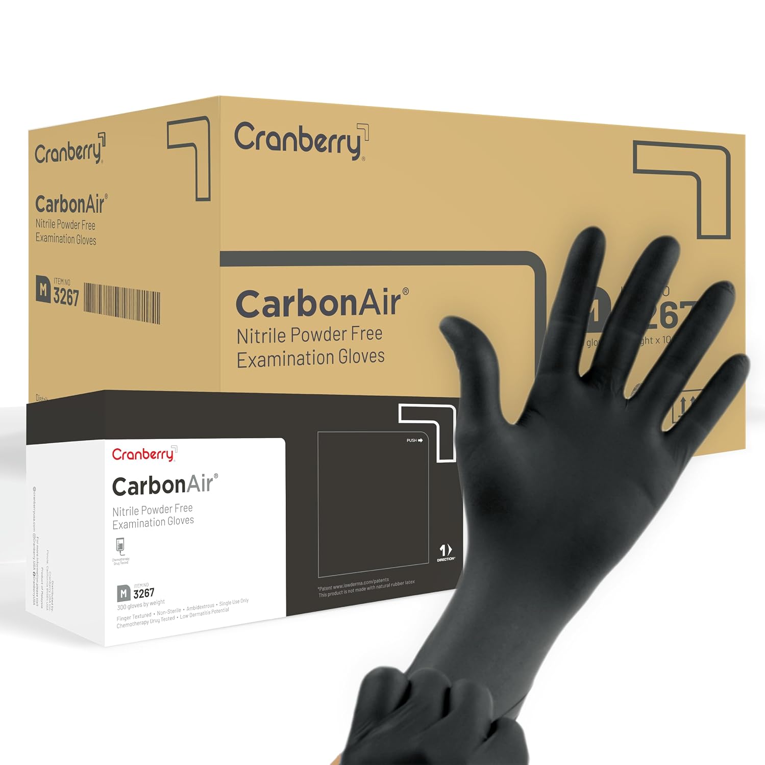 Cranberry Carbon Air Black Nitrile Gloves Disposable. Latex Free Powder Free. Dental & Medical Exam & Food Safe Gloves. 2.5 Mil – Chemo Rated. Fentanyl Resistant. Low Dermatitis (Small. 3000 Count)