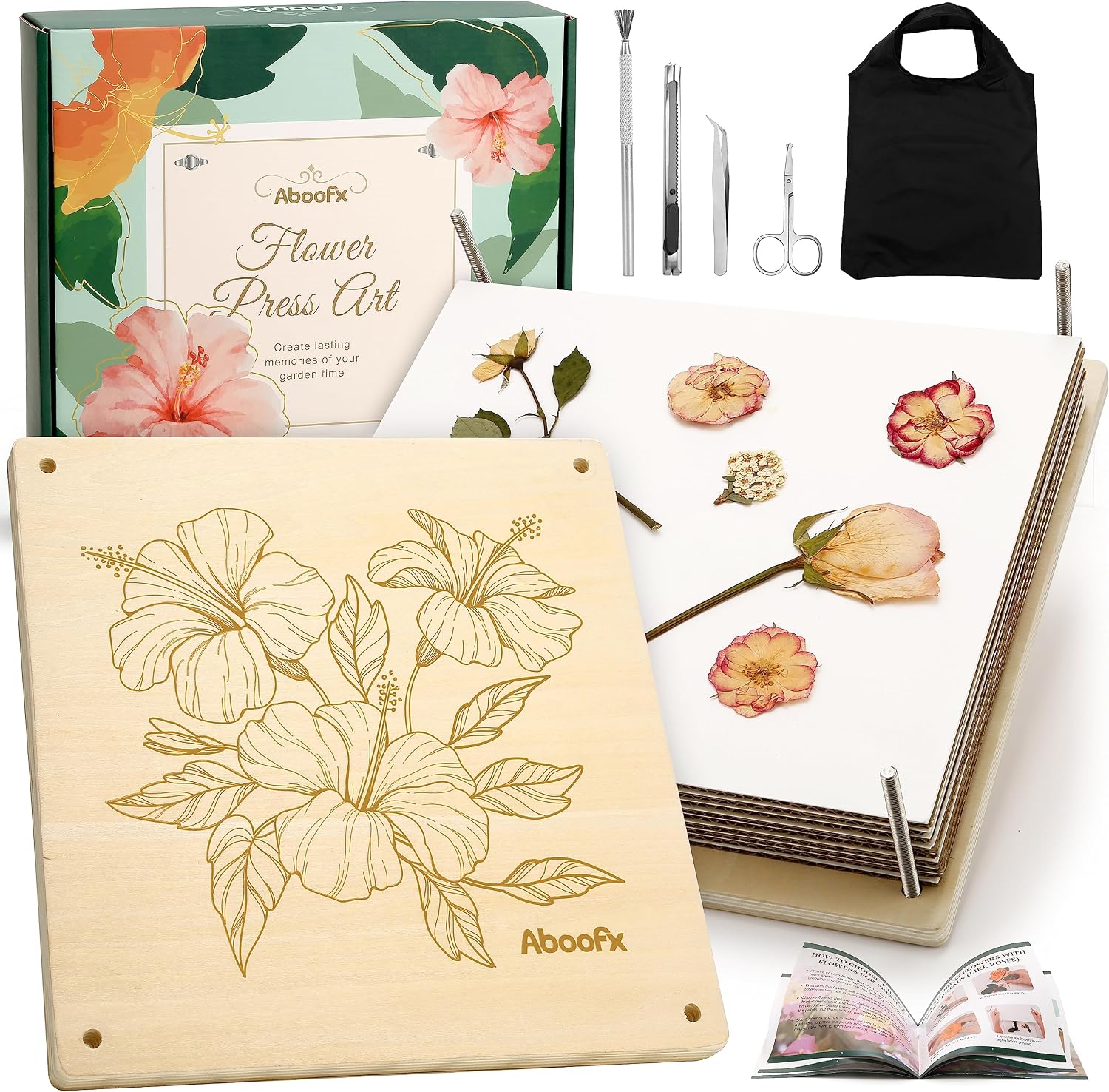 Aboofx Wooden Flower Pressing Kit. 11x11 Inch 10 Layers for Pressed Flowers | Crafts Pressed Flowers and Plant Press for Spring DIY Craft Art. Preservation Kits for Bookmark Frame Flowers Drying