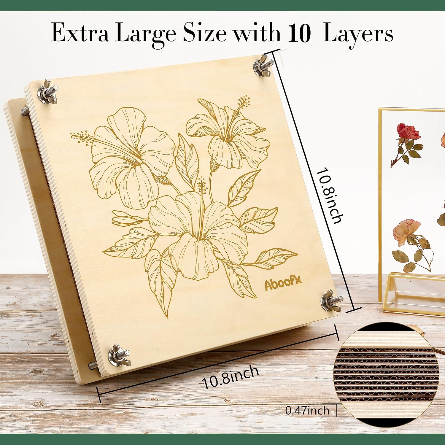 Aboofx Wooden Flower Pressing Kit. 11x11 Inch 10 Layers for Pressed Flowers | Crafts Pressed Flowers and Plant Press for Spring DIY Craft Art. Preservation Kits for Bookmark Frame Flowers Drying