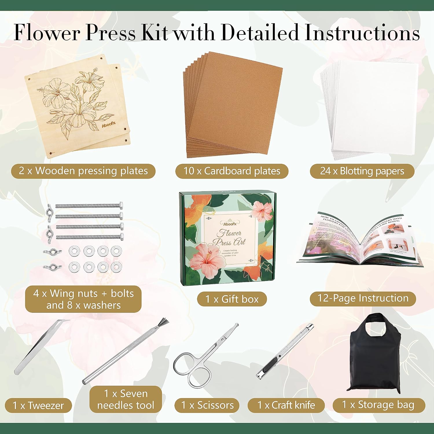 Aboofx Wooden Flower Pressing Kit. 11x11 Inch 10 Layers for Pressed Flowers | Crafts Pressed Flowers and Plant Press for Spring DIY Craft Art. Preservation Kits for Bookmark Frame Flowers Drying
