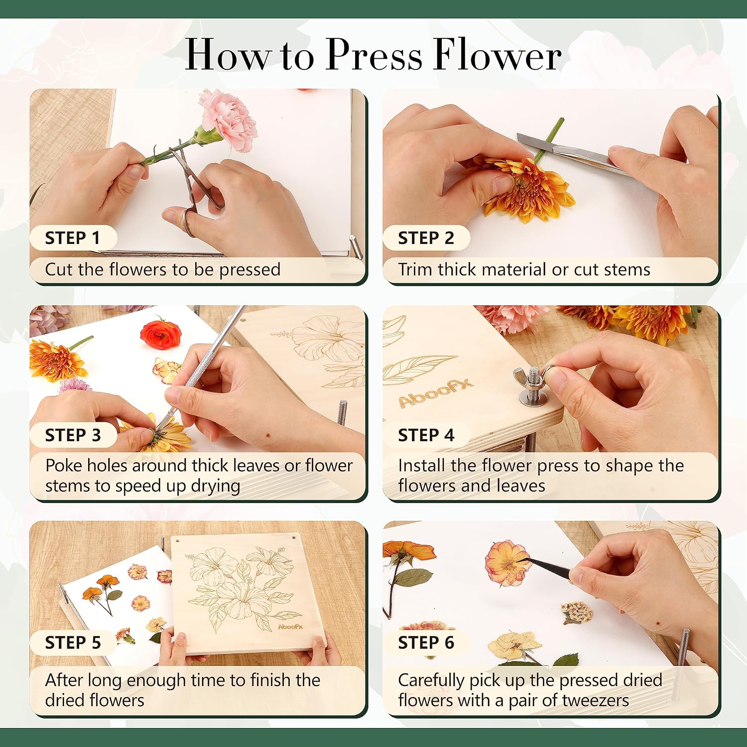Aboofx Wooden Flower Pressing Kit. 11x11 Inch 10 Layers for Pressed Flowers | Crafts Pressed Flowers and Plant Press for Spring DIY Craft Art. Preservation Kits for Bookmark Frame Flowers Drying