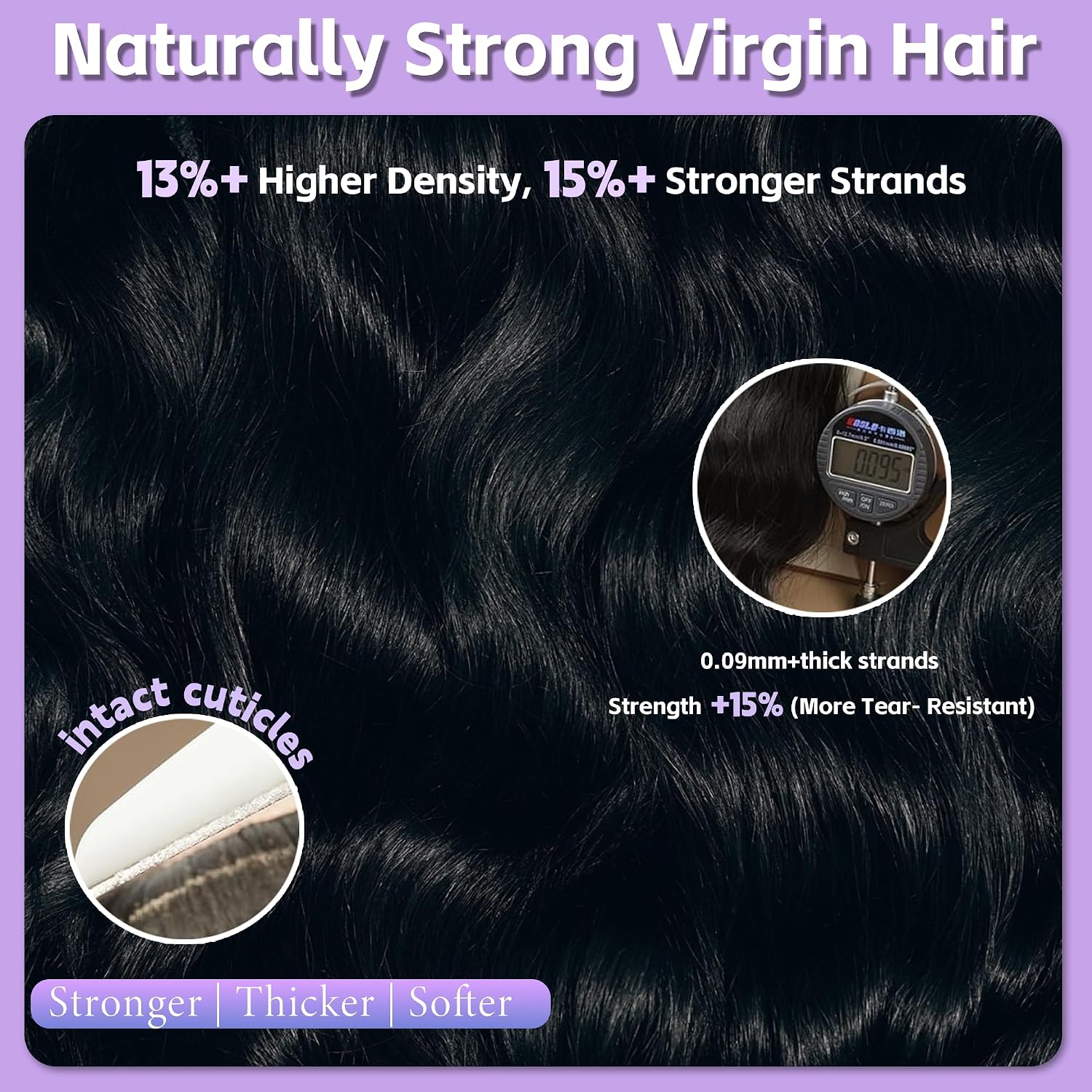 16A Raw Human Hair Bundles 16 18 20 Inch Body Wave Bundles Human Hair 100% Unprocessed Brazilian Virgin Hair Triple Lifespan Holds the Curls Well Hair Extensions Quick Weave Natural Black