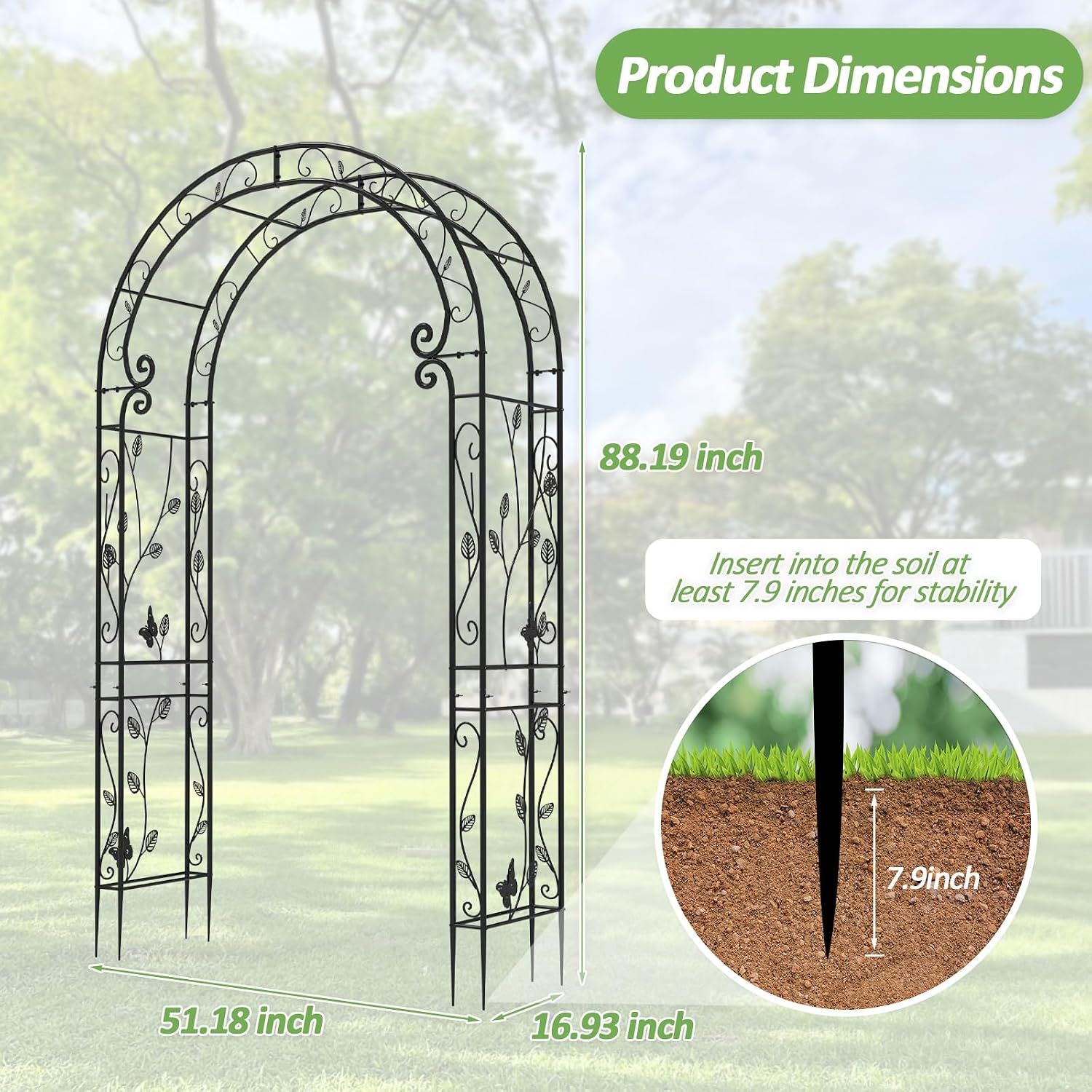 Trellume Garden Abor - 88(H)*51(L). Sturdy Metal Garden Arch with Rust-Resistant Finish. Trellis for Climbing Plants Outdoor. Ideal as Wedding Arches for Ceremony(20MM Pipe)