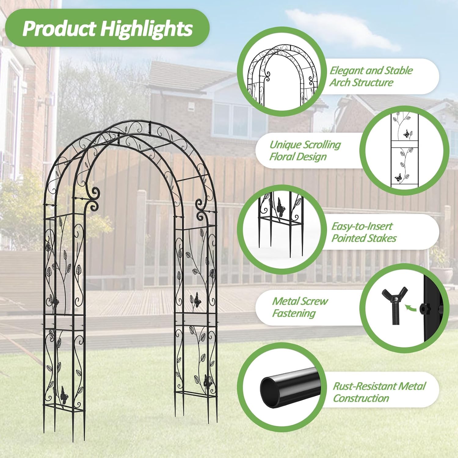 Trellume Garden Abor - 88(H)*51(L). Sturdy Metal Garden Arch with Rust-Resistant Finish. Trellis for Climbing Plants Outdoor. Ideal as Wedding Arches for Ceremony(20MM Pipe)
