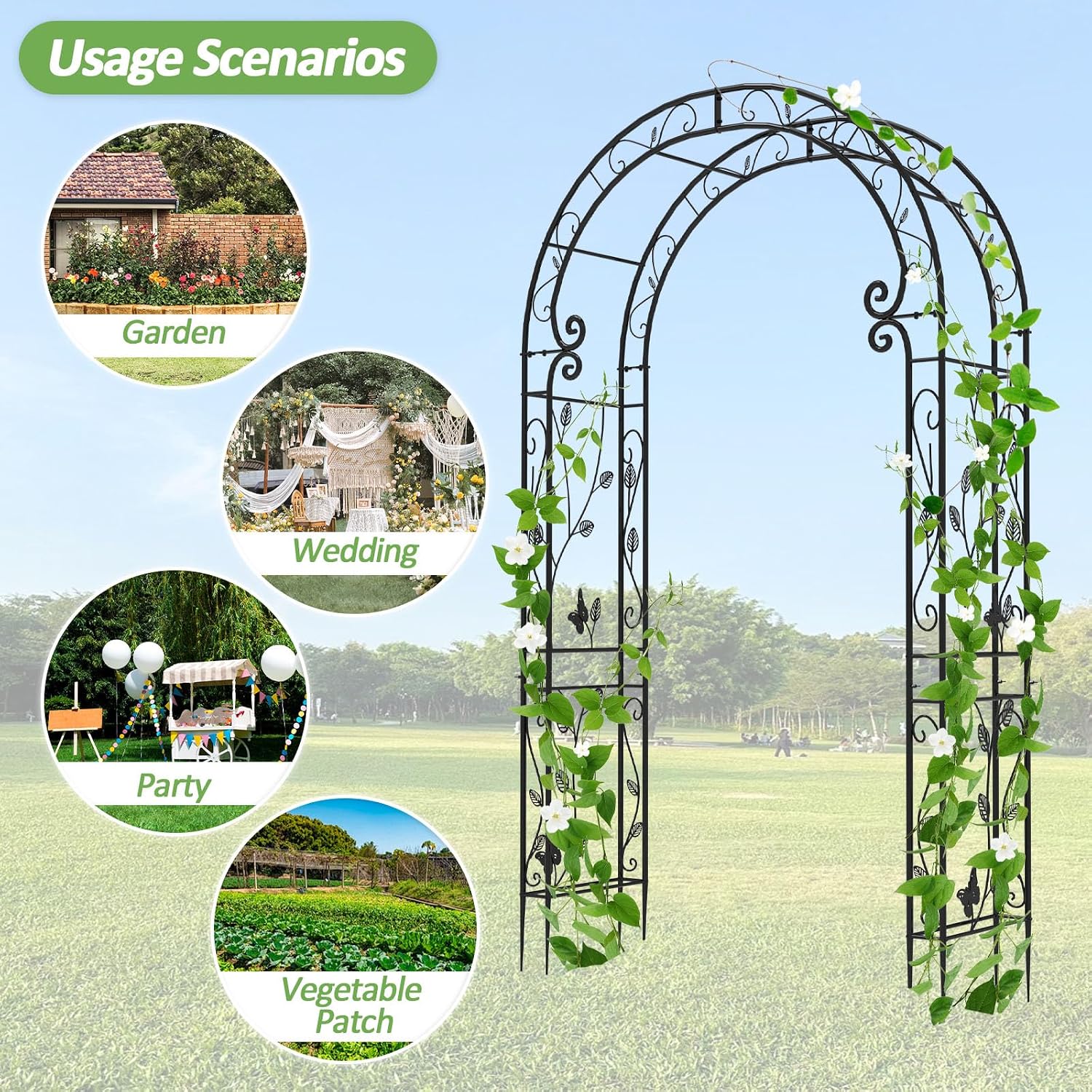 Trellume Garden Abor - 88(H)*51(L). Sturdy Metal Garden Arch with Rust-Resistant Finish. Trellis for Climbing Plants Outdoor. Ideal as Wedding Arches for Ceremony(20MM Pipe)
