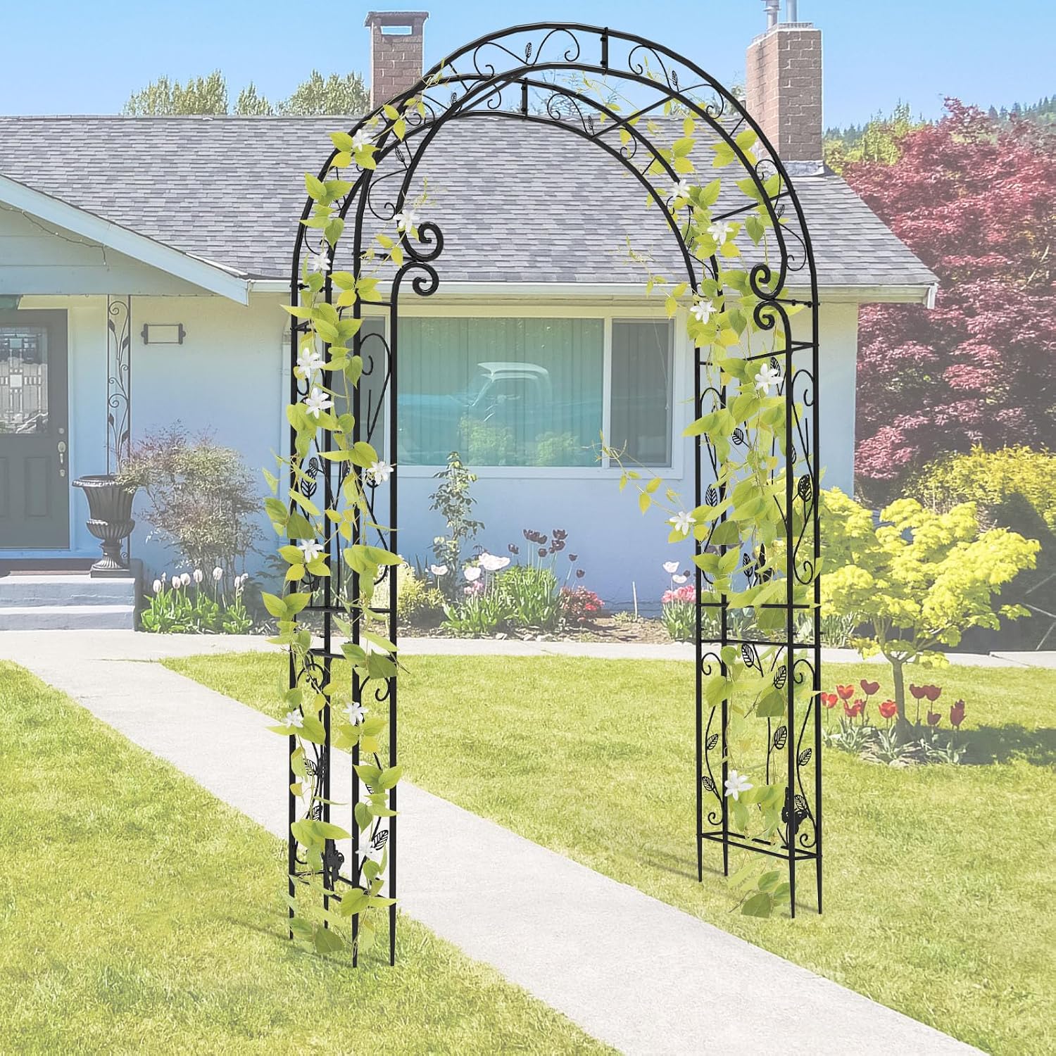 Trellume Garden Abor - 88(H)*51(L). Sturdy Metal Garden Arch with Rust-Resistant Finish. Trellis for Climbing Plants Outdoor. Ideal as Wedding Arches for Ceremony(20MM Pipe)
