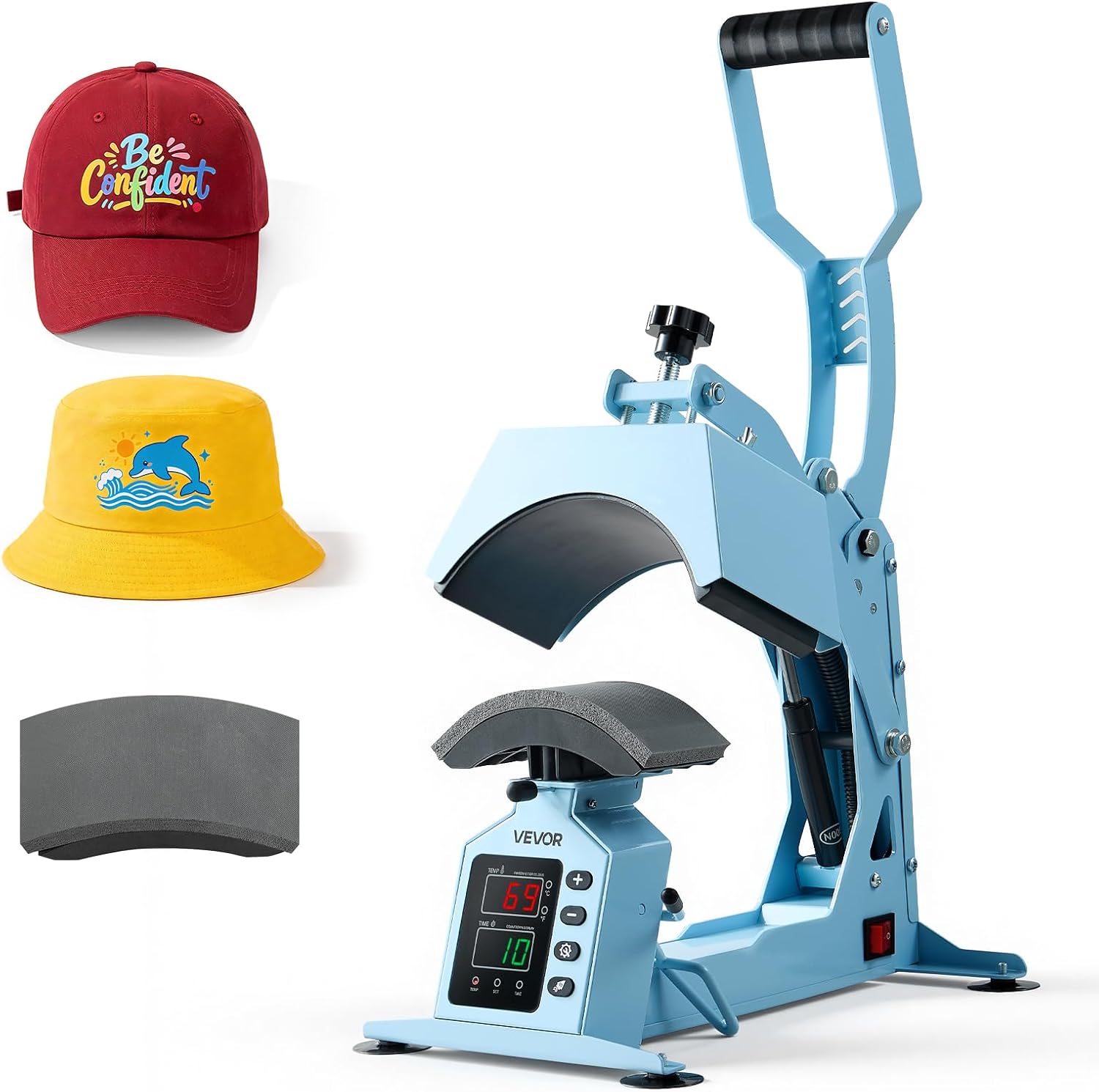 VEVOR 2-in-1 Hat Heat Press Machine. with 2 Platens & Caps Stretcher. Precise Temp&Timer Control. Hat Press Heat Machine for Caps Compatible with HTV Iron On and Sublimation Projects. Light Blue