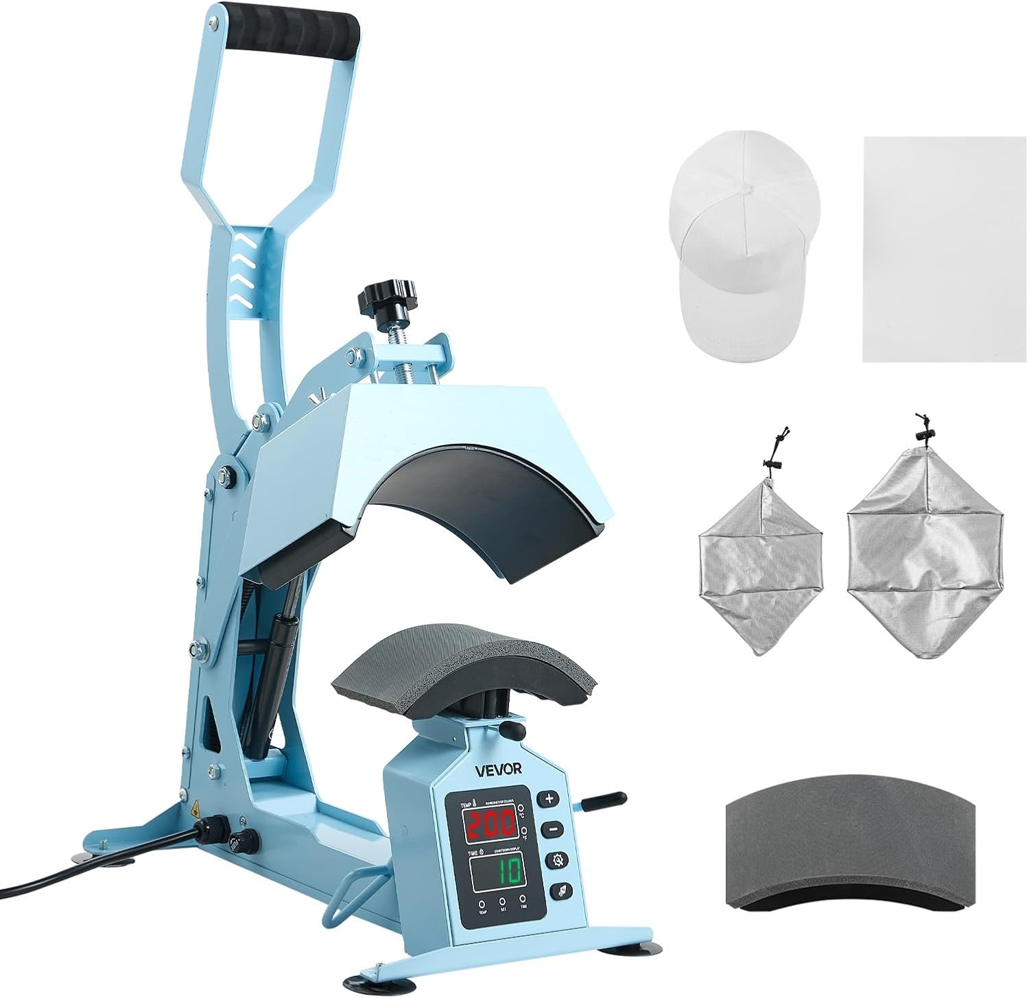 VEVOR 2-in-1 Hat Heat Press Machine. with 2 Platens & Caps Stretcher. Precise Temp&Timer Control. Hat Press Heat Machine for Caps Compatible with HTV Iron On and Sublimation Projects. Light Blue