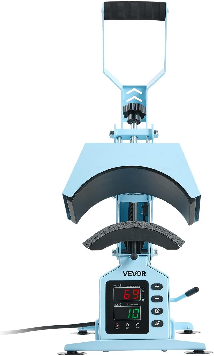 VEVOR 2-in-1 Hat Heat Press Machine. with 2 Platens & Caps Stretcher. Precise Temp&Timer Control. Hat Press Heat Machine for Caps Compatible with HTV Iron On and Sublimation Projects. Light Blue
