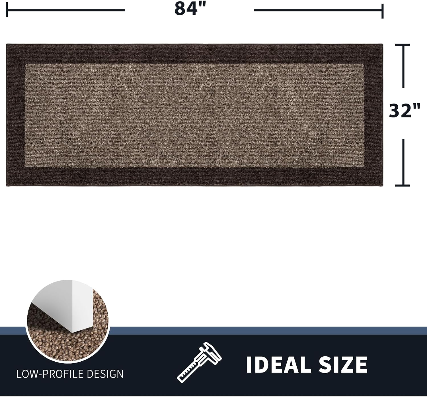 PURRUGS Hallway Runner Rug. 32 x 84. Grayish Brown & Coffee | Machine Washable. Non-Slip. Waterproof TPR Backing. Super Absorbent. Low Profile. For Hallway. Kitchen. and Entryway