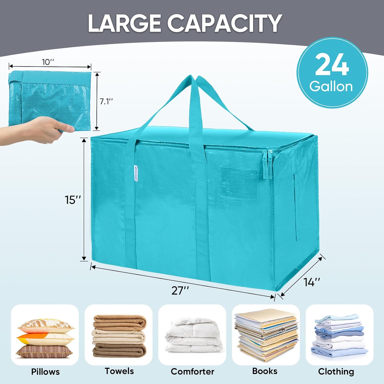 TICONN 2 Pack Extra Large Moving Bags Heavy Duty with Zippers & Carrying Handles. Durable Storage Bags Moving Boxes for Closet Organizers and Storage (2 Pack. Aqua)