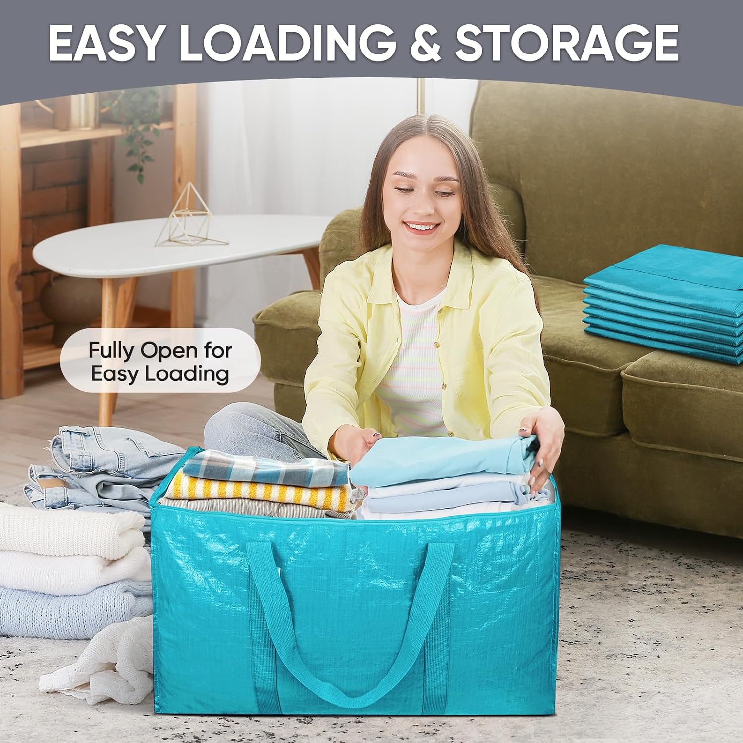 TICONN 2 Pack Extra Large Moving Bags Heavy Duty with Zippers & Carrying Handles. Durable Storage Bags Moving Boxes for Closet Organizers and Storage (2 Pack. Aqua)