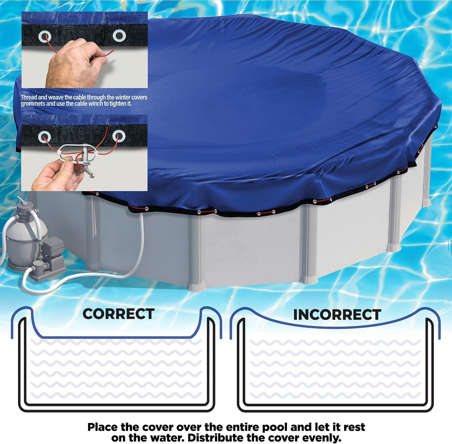 28 Ft Round Premium Heavy-Duty Winter Pool Cover - Royal Blue. Extra Thick and Durable. Tear-Proof. UV-Resistant. Reinforced Edges. All-Season Protection for Above Ground Pools