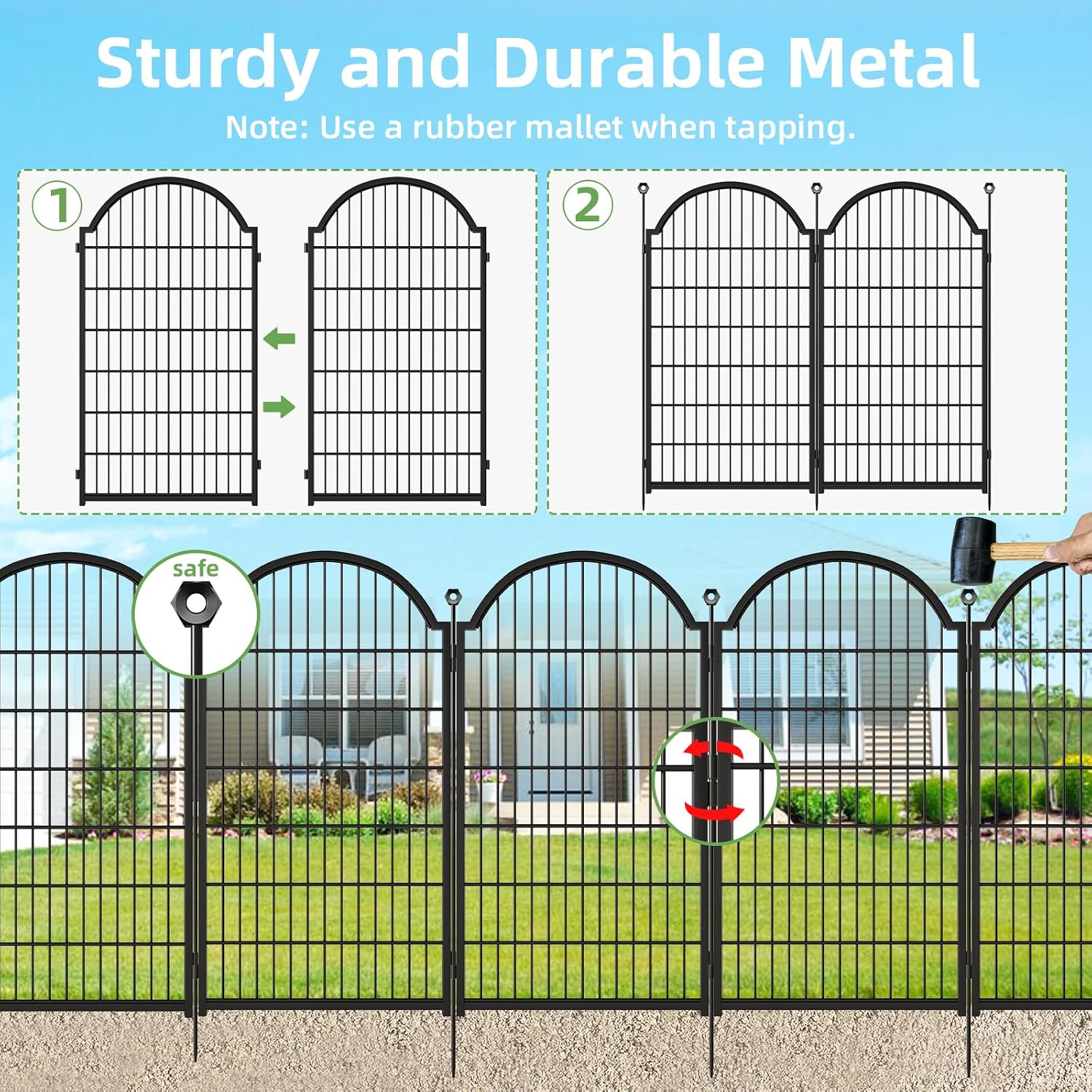 8 Panels Decorative Garden/Dog Fence Outdoor for Yard. 48in(H) x 18ft(L) | Heavy Duty Metal Animal Barrier for Dog. Arched Flower Bed Edging. Rustproof Panel Borders with Temporary Ground Stakes
