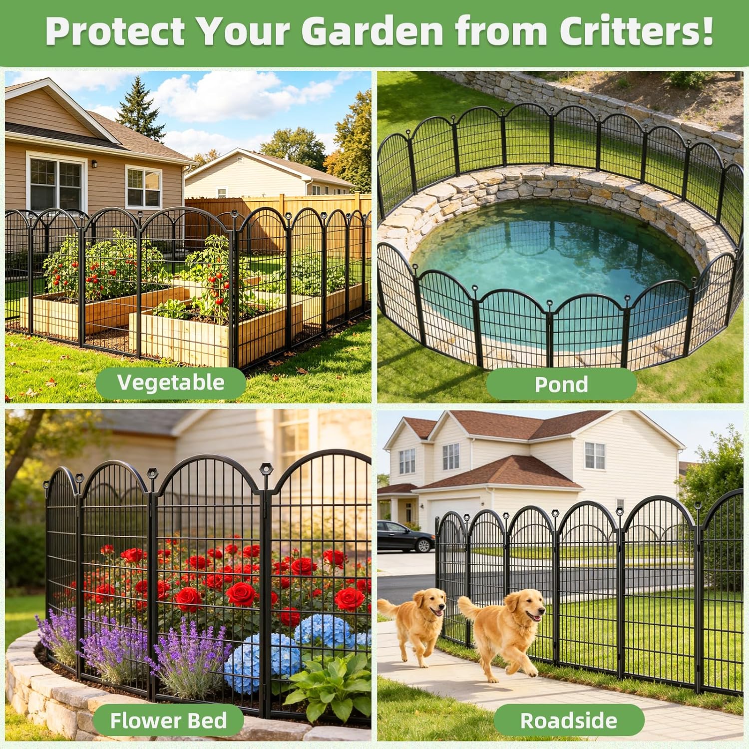8 Panels Decorative Garden/Dog Fence Outdoor for Yard. 48in(H) x 18ft(L) | Heavy Duty Metal Animal Barrier for Dog. Arched Flower Bed Edging. Rustproof Panel Borders with Temporary Ground Stakes