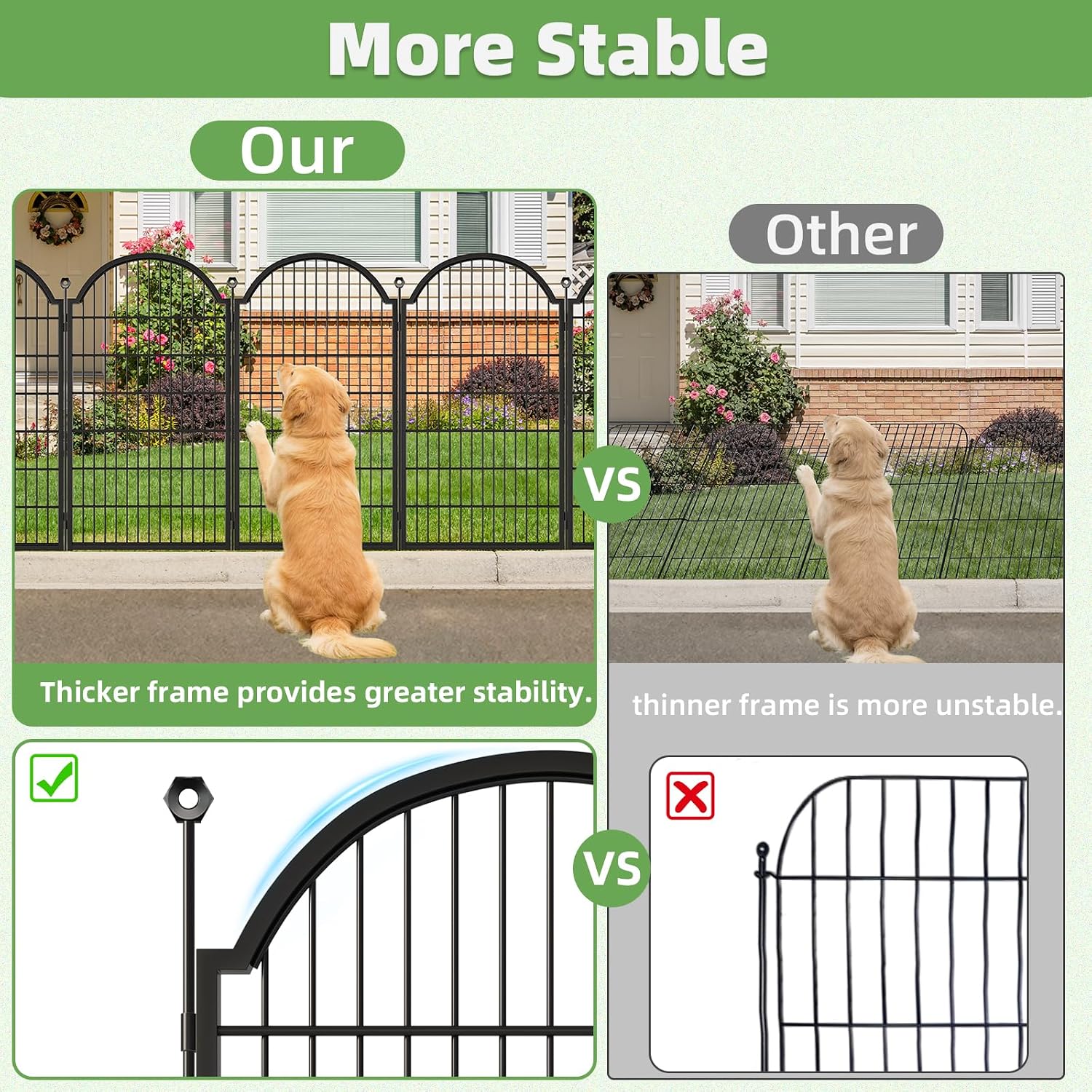 8 Panels Decorative Garden/Dog Fence Outdoor for Yard. 48in(H) x 18ft(L) | Heavy Duty Metal Animal Barrier for Dog. Arched Flower Bed Edging. Rustproof Panel Borders with Temporary Ground Stakes