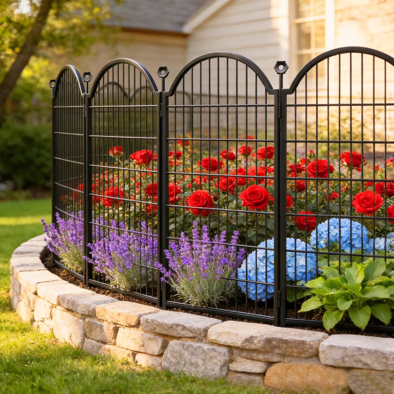 8 Panels Decorative Garden/Dog Fence Outdoor for Yard. 48in(H) x 18ft(L) | Heavy Duty Metal Animal Barrier for Dog. Arched Flower Bed Edging. Rustproof Panel Borders with Temporary Ground Stakes