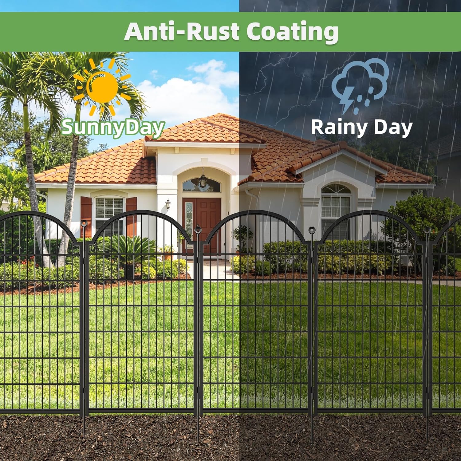 8 Panels Decorative Garden/Dog Fence Outdoor for Yard. 48in(H) x 18ft(L) | Heavy Duty Metal Animal Barrier for Dog. Arched Flower Bed Edging. Rustproof Panel Borders with Temporary Ground Stakes