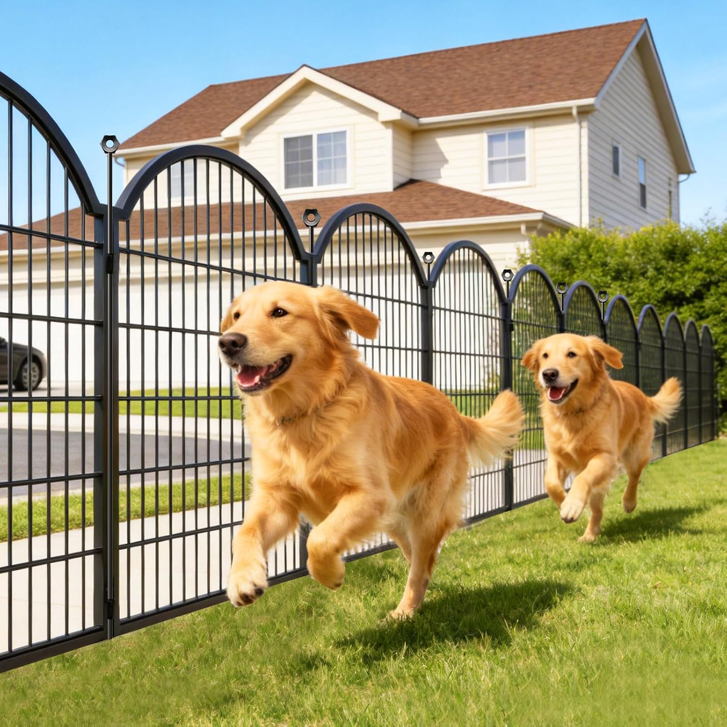 8 Panels Decorative Garden/Dog Fence Outdoor for Yard. 48in(H) x 18ft(L) | Heavy Duty Metal Animal Barrier for Dog. Arched Flower Bed Edging. Rustproof Panel Borders with Temporary Ground Stakes