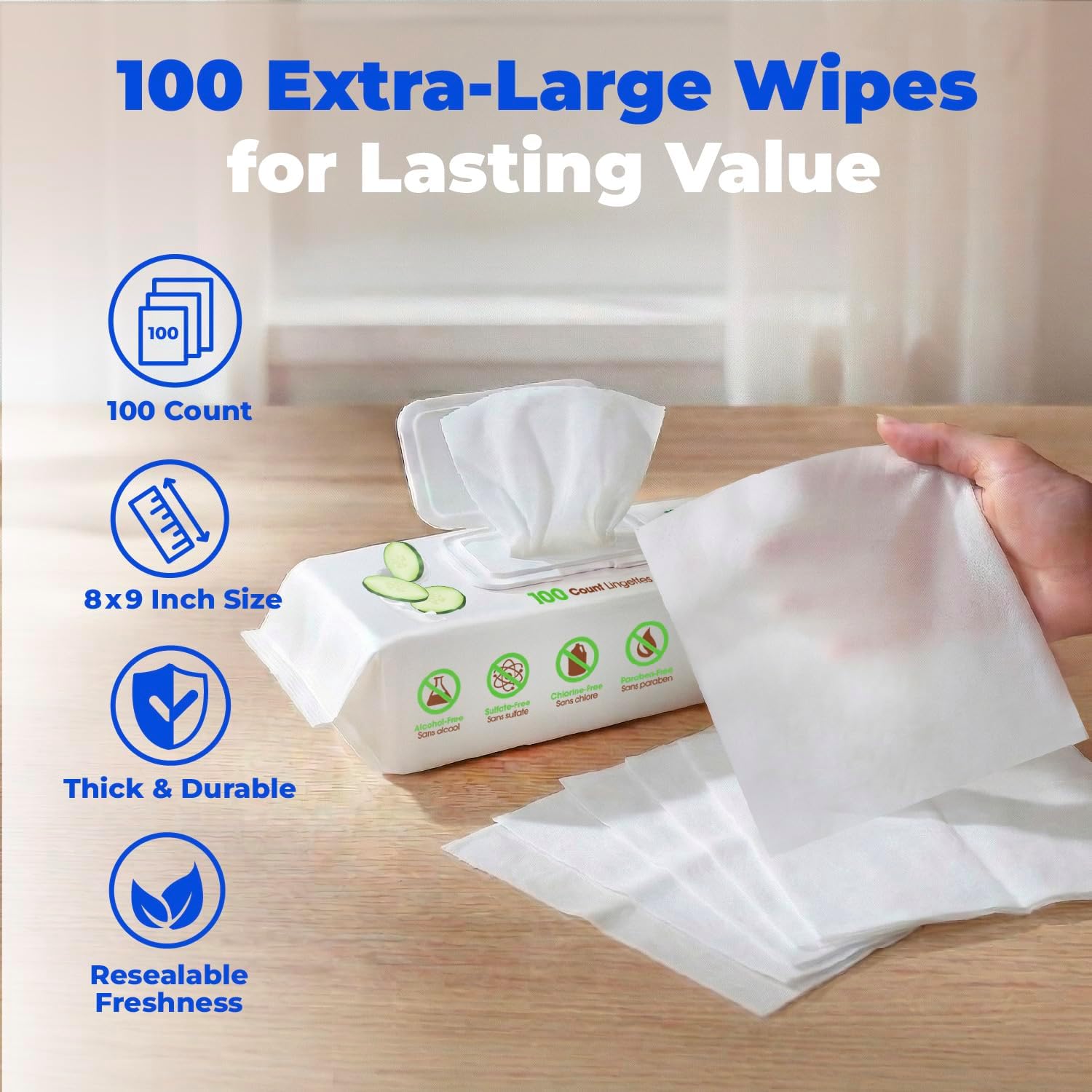 Best Pet Supplies Cleaning Dog Wipes - Refreshing Cucumber. 100 Count | Cucumber Scented. Large 8x9 Pet Wipes. Vitamin E. Puppy & Cat Safe. Gentle Grooming. Resealable Pouch Prevents Drying