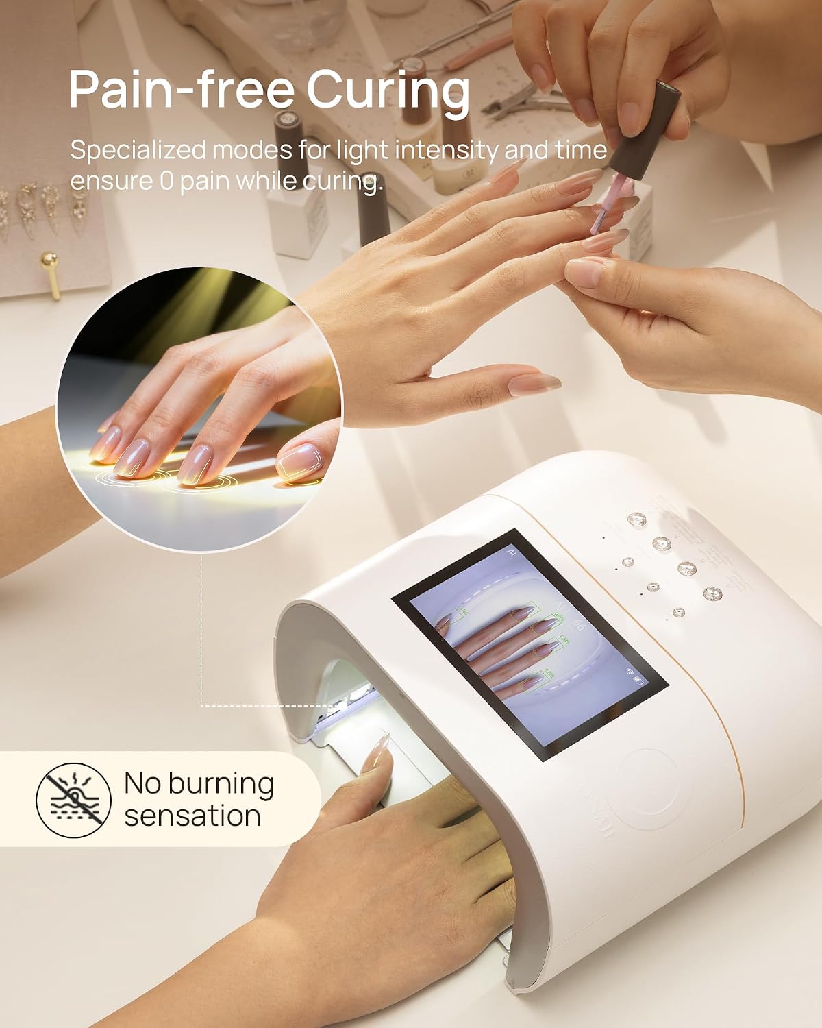AI UV LED Nail Lamp for Gel Nails - O NAIL AI Smart Precision Scan Reduces UV Exposure. 109 LED Nail Dryer with HD Display. 2X Fast Curing Light for Salon & Home (Battery Not Included)