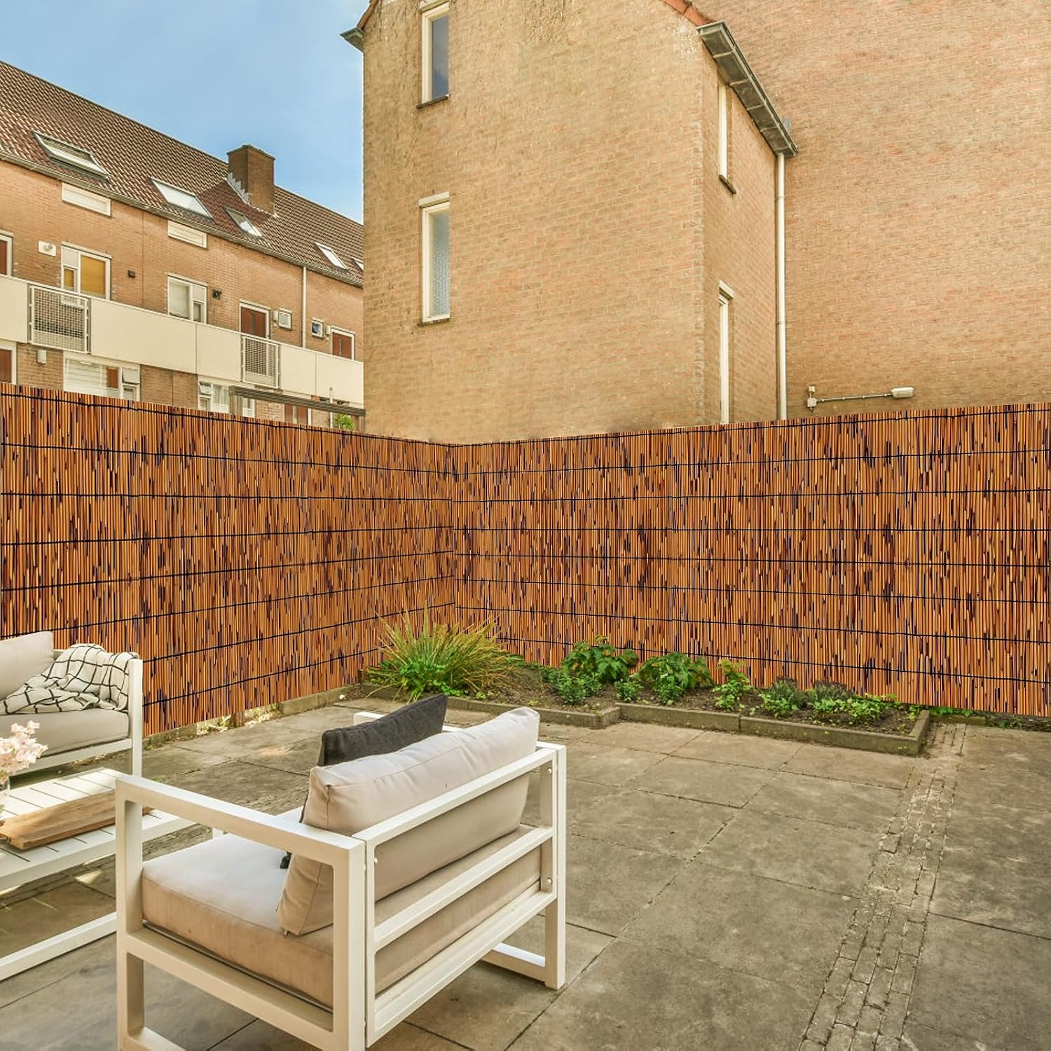 KOIUEYW Bamboo Reed Fencing. Light Russet Bamboo Fence Rolls 4 Feet High. Decorative Reed Screen Privacy Curtains for Patio Balcony Garden Backyard Outdoor. 4 x 16 FT (2 Pcs)