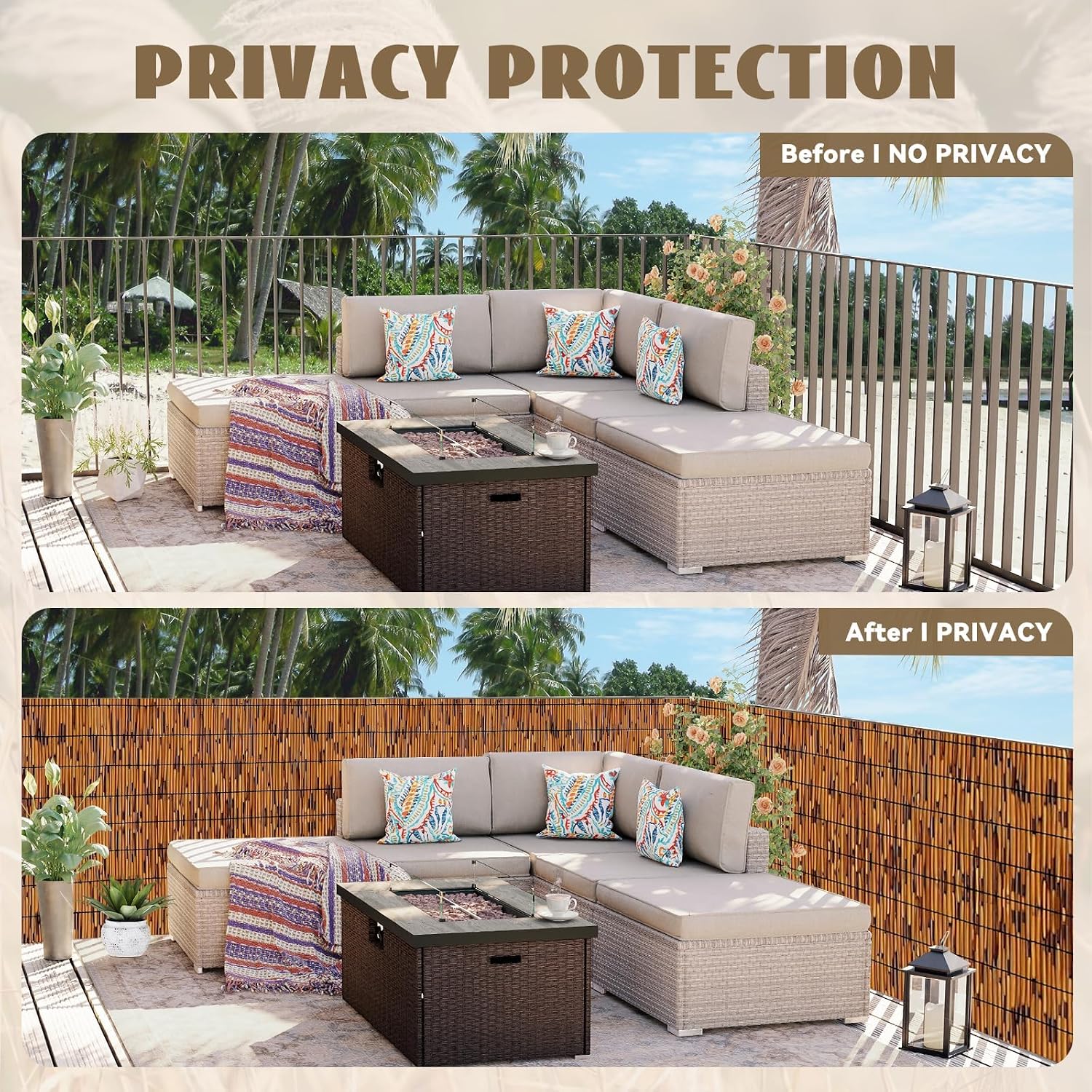 KOIUEYW Bamboo Reed Fencing. Light Russet Bamboo Fence Rolls 4 Feet High. Decorative Reed Screen Privacy Curtains for Patio Balcony Garden Backyard Outdoor. 4 x 16 FT (2 Pcs)