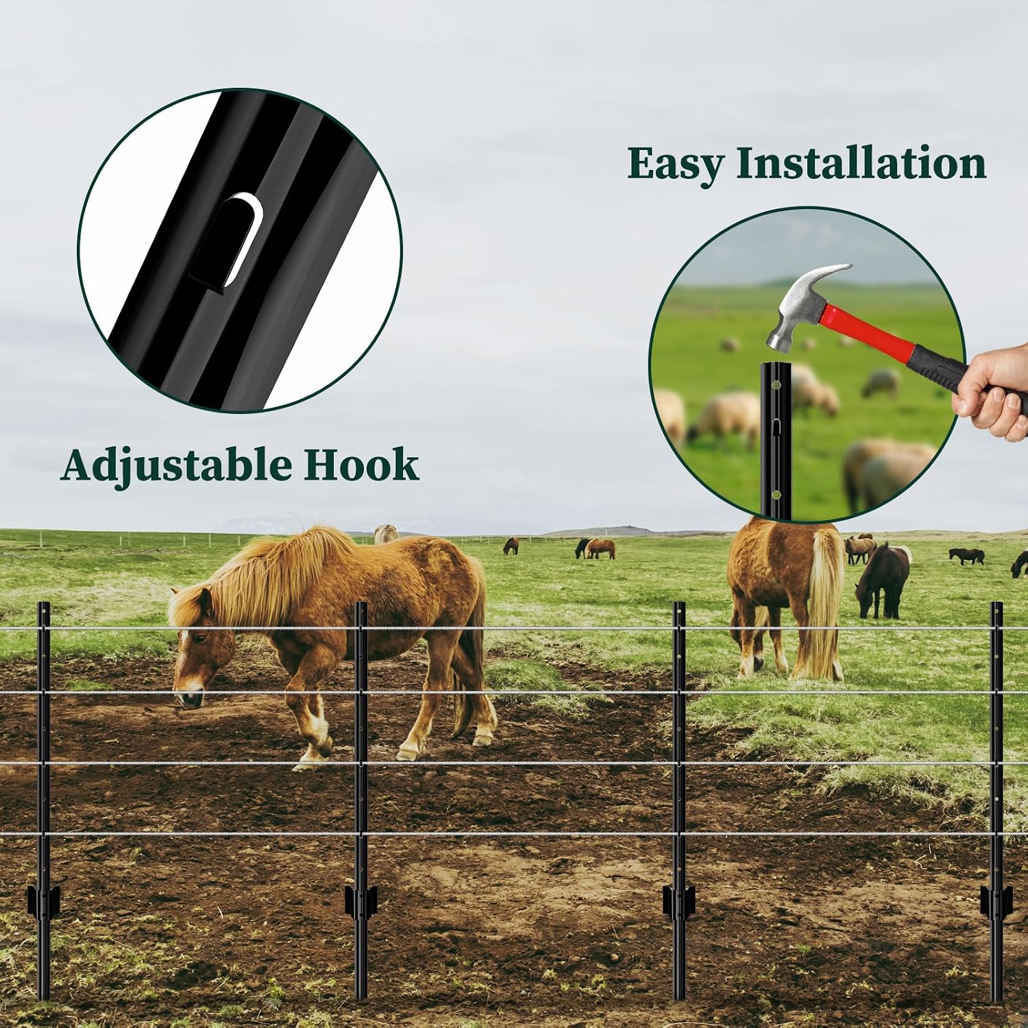 Metal Garden Fence Posts– Heavy Duty U-Post for Wire Fencing. 6 FT Black | 10 Pack No-Dig Fence Stakes for Temporary Fencing. Corner Anchor Posts. Rustproof Powder-Coated Steel for Farm. Yard & Garden