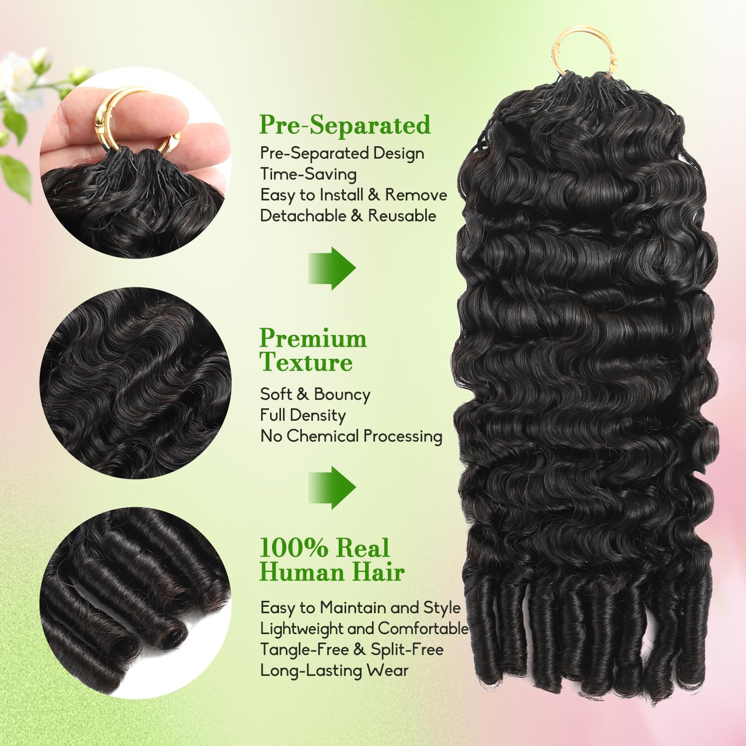 Human Crochet Hair for Black Women. Burmese Curly Crochet Human Hair.24 Inch 120g Pre-Separated Feather Invisible Miracle Knots Hair. Braiding Hair Extensions Soft Lightweight Reusable Natural Black