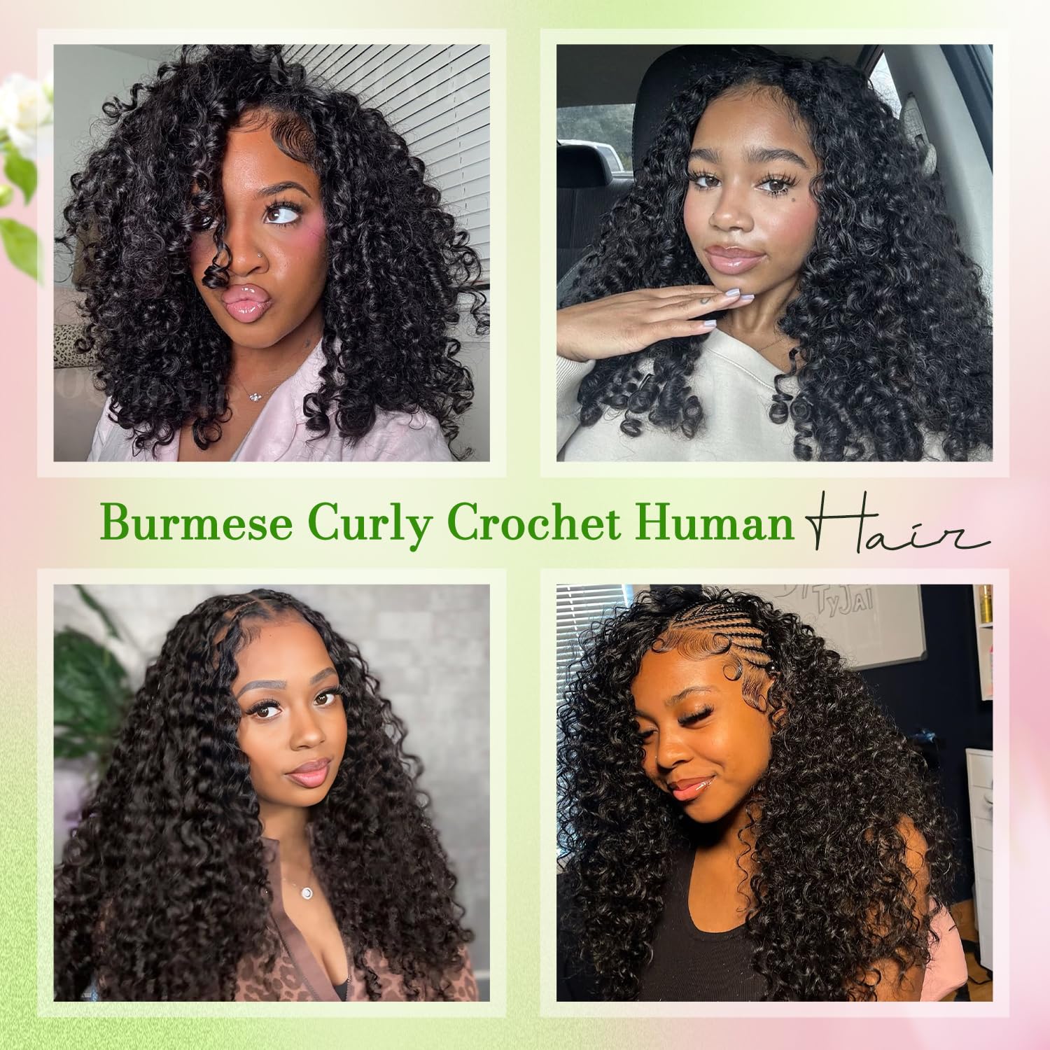 Human Crochet Hair for Black Women. Burmese Curly Crochet Human Hair.24 Inch 120g Pre-Separated Feather Invisible Miracle Knots Hair. Braiding Hair Extensions Soft Lightweight Reusable Natural Black