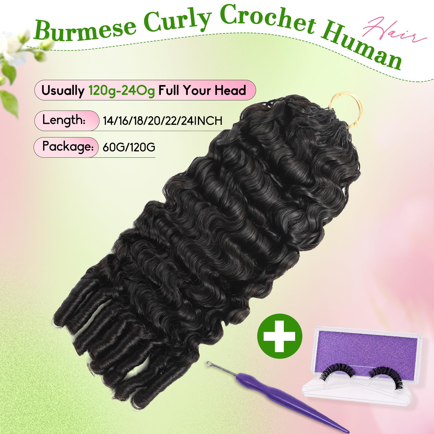 Human Crochet Hair for Black Women. Burmese Curly Crochet Human Hair.24 Inch 120g Pre-Separated Feather Invisible Miracle Knots Hair. Braiding Hair Extensions Soft Lightweight Reusable Natural Black