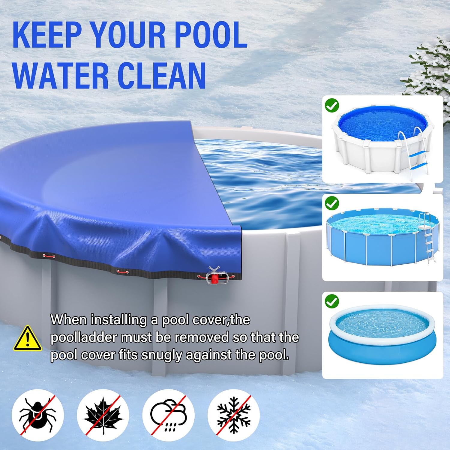24FT Round Winter Pool Cover 500D Extra Thick Above Ground Pool Cover Blue | Above Ground Pool Protection with Winch and Cable