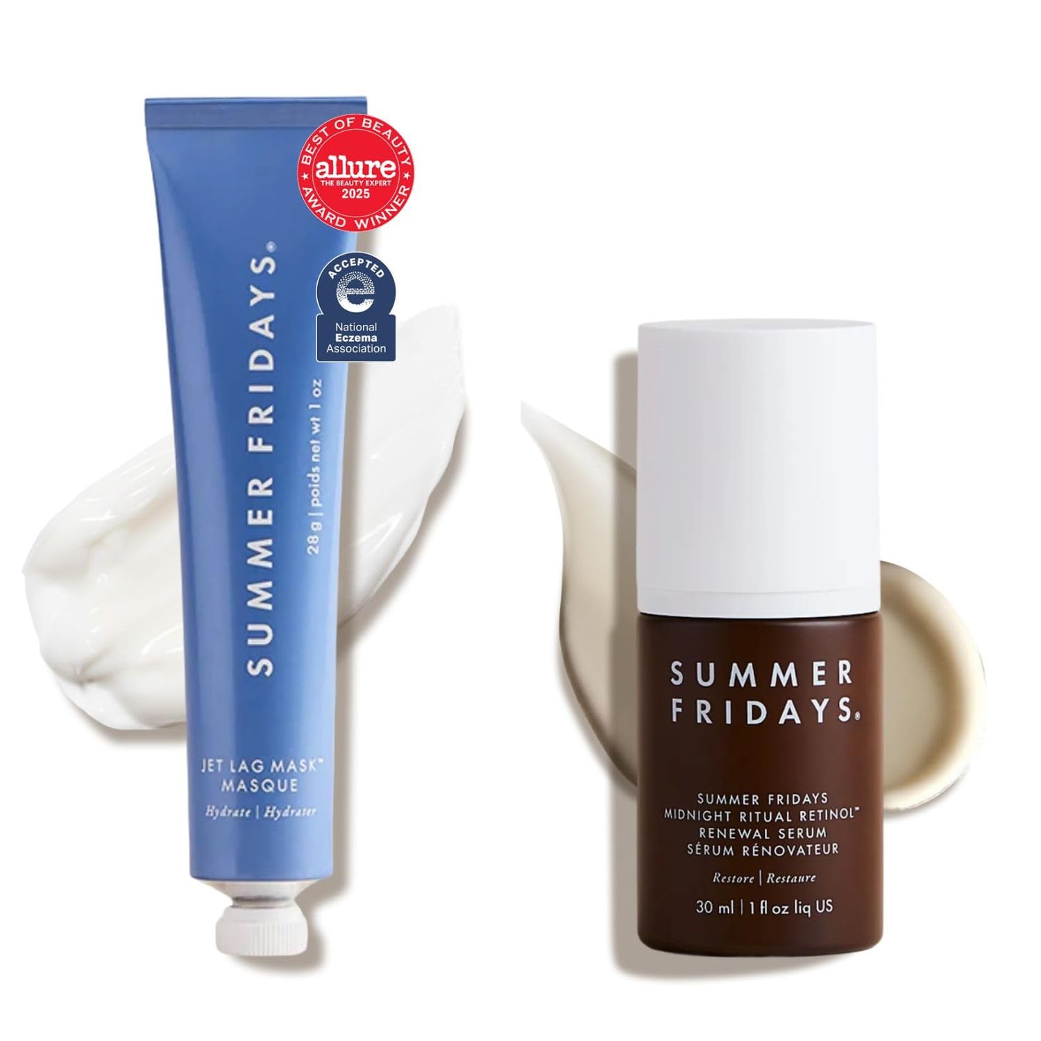 Summer Fridays Evening Duo. Travel Size Skin Care Set (2 Ct) | Mini Jet Lag Face Mask & Midnight Ritual Retinol Face Serum. Overnight Skin Care Kit for Hydrated & Smooth Skin