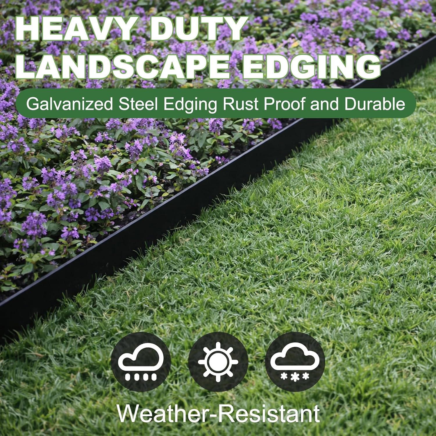 Galvanized Steel Landscape Edging Border 10 Packs 42'' L x 6.5'' H. Metal Landscape Garden Edging Border with 10 Stakes. Hammer-in Lawn Edging for Landscaping. Flower Bed. Yard. Pathway (35ft Total)