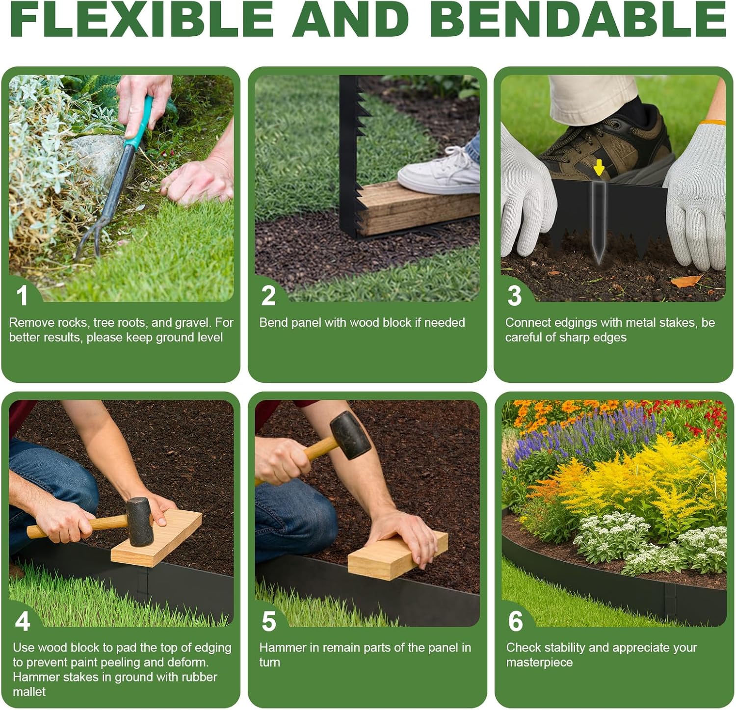 Galvanized Steel Landscape Edging Border 10 Packs 42'' L x 6.5'' H. Metal Landscape Garden Edging Border with 10 Stakes. Hammer-in Lawn Edging for Landscaping. Flower Bed. Yard. Pathway (35ft Total)