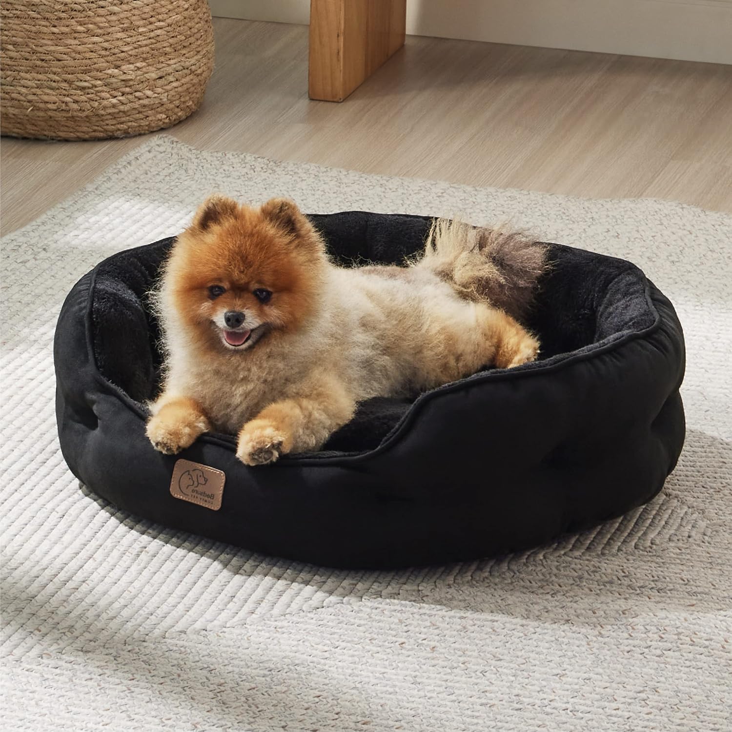 Bedsure Small Dog Bed Washable.Round Cat Beds for Indoor Cats.20in Black | Soft Plush Pet Bed.Dog Beds for Small Dogs for Puppy and Kittens.Anti-Slip Bottom.Easy to Clean