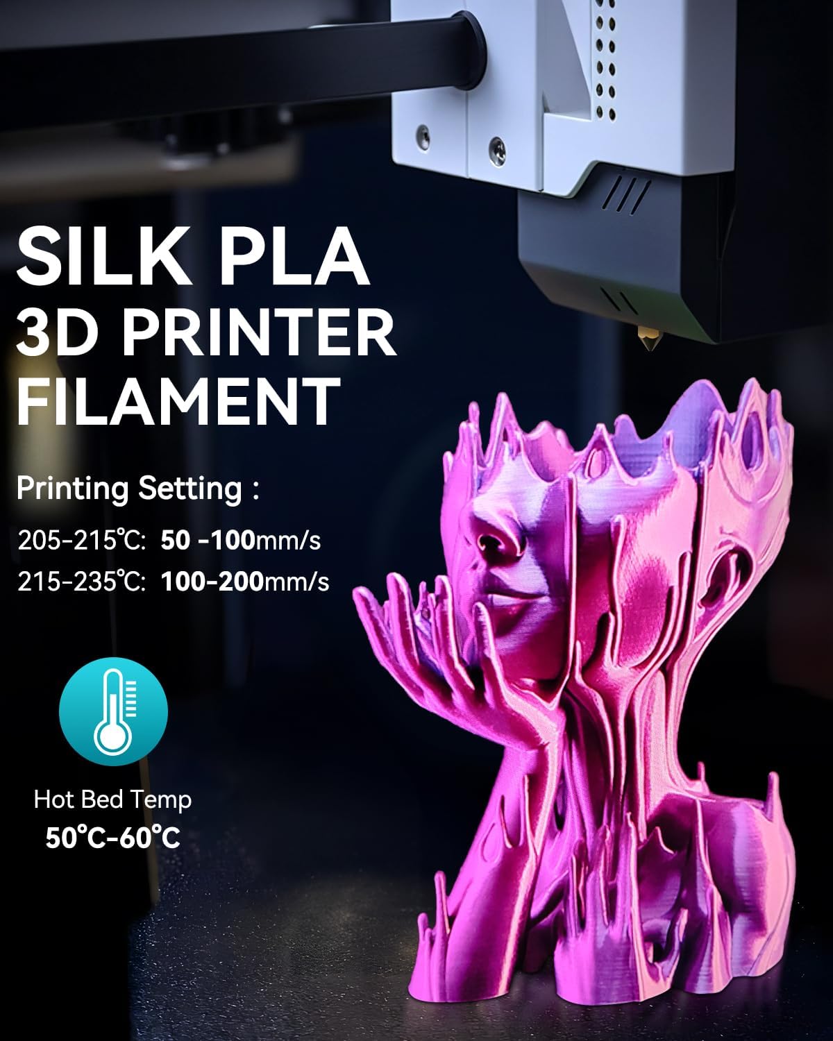 SUNLU 12KG 3D Printer Silk PLA Filament Bundle. Silk Filament 1.75mm+/- 0.02mm. 1KG Spool(2.2 LBS). Total 12KG. Light Gold+Silver+Black+White+Grey+Red+Blue+Green+Orange+Pink+Purple+Red Copper