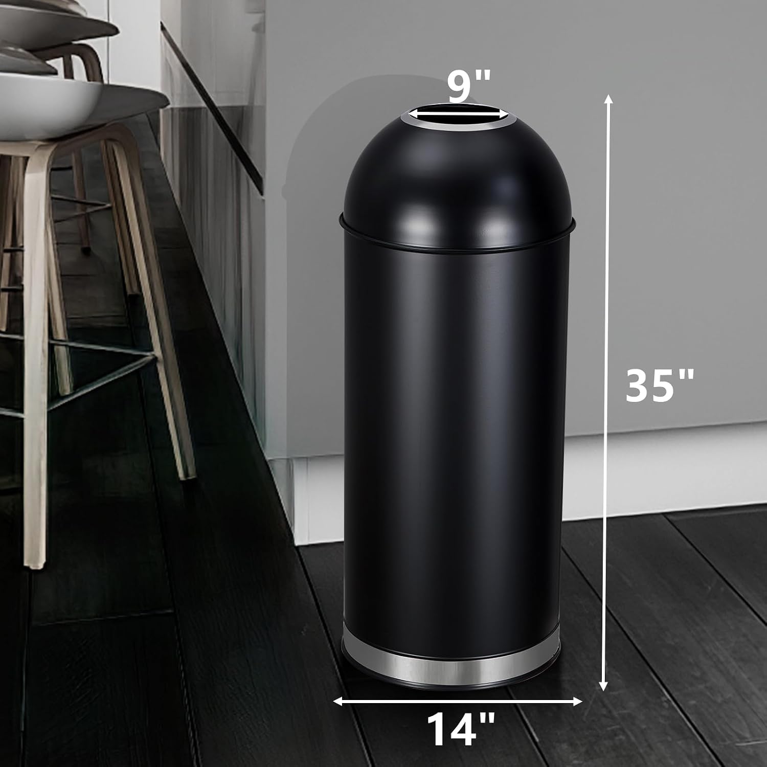 MERXENG 65L/17 Gallon Heavy Duty Stainless Steel Tall Commercial/Kitchen Trash Can. Round Open Top Waste Bin for Indoor and Outdoor. Durable Garbage Bin for Home Office Restaurant