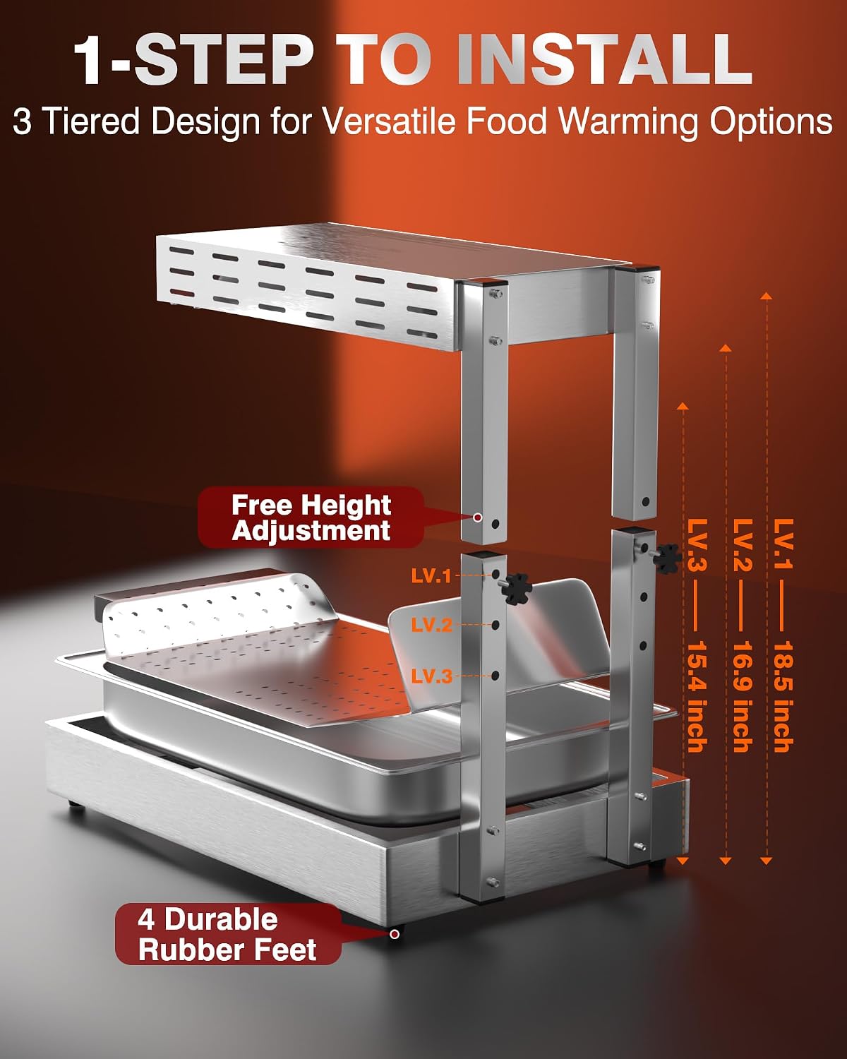 PYY French Fry Warmer - Commercial Food Heat Lamp Chip Warmer. Adjustable Height 15.4-18.5 Food Warmer Temp 86°F-156°F Countertop Freestanding Food Truck Restaurant Buffet